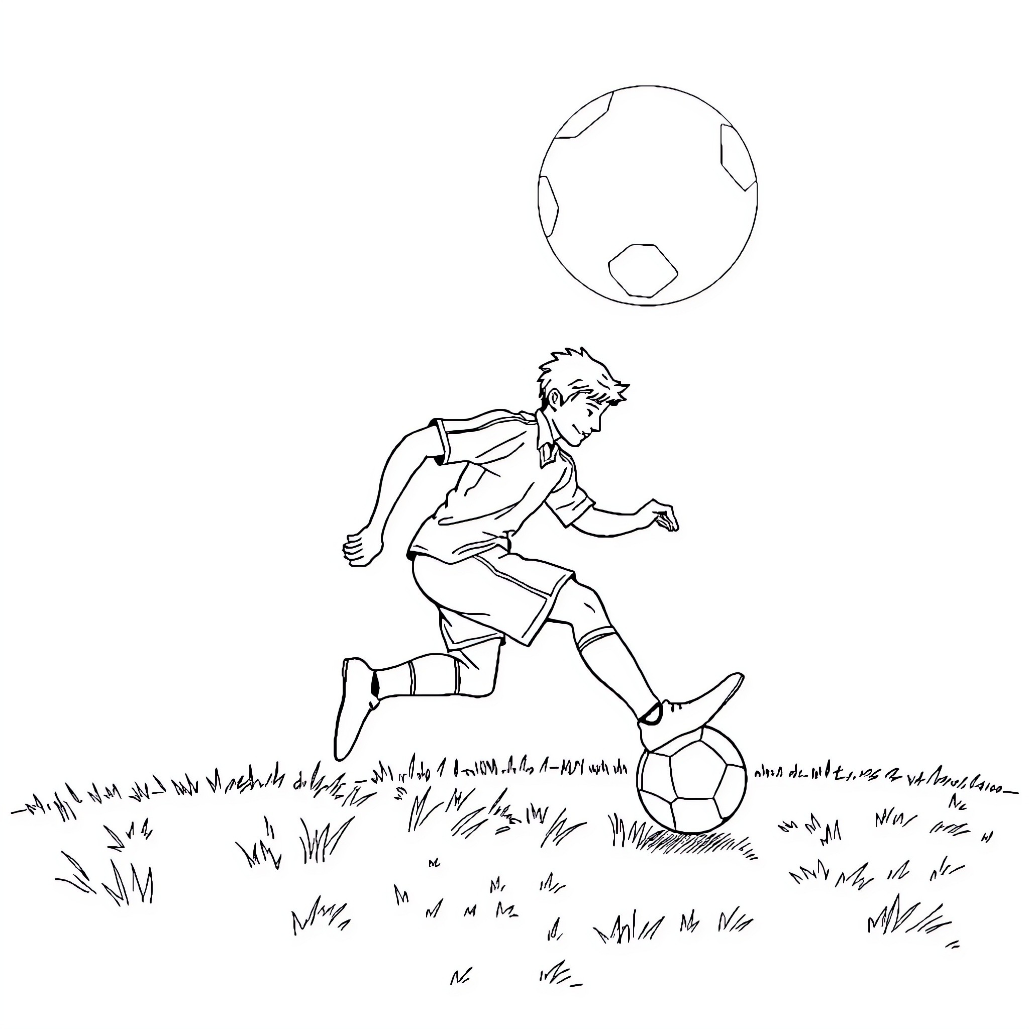 Switch Playing Soccer with Ball in Field Coloring Page (free black-and-white line drawing printable PDF for all, from beginners to advanced learners, including children, teens, adults, and seniors)