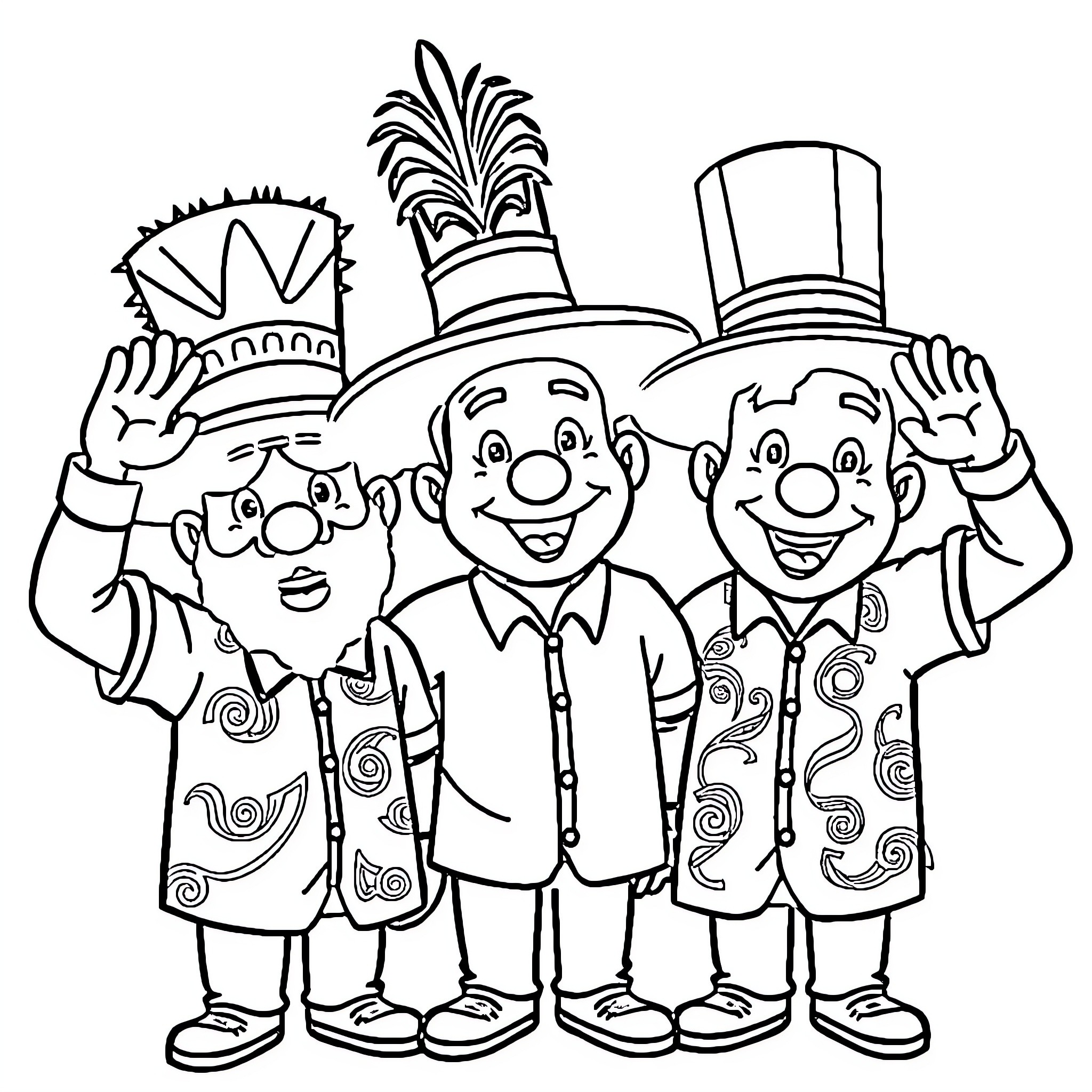 Amigo friends celebrating together joyfully Coloring Page (free black-and-white line drawing printable PDF for all, from beginners to advanced learners, including children, teens, adults, and seniors)