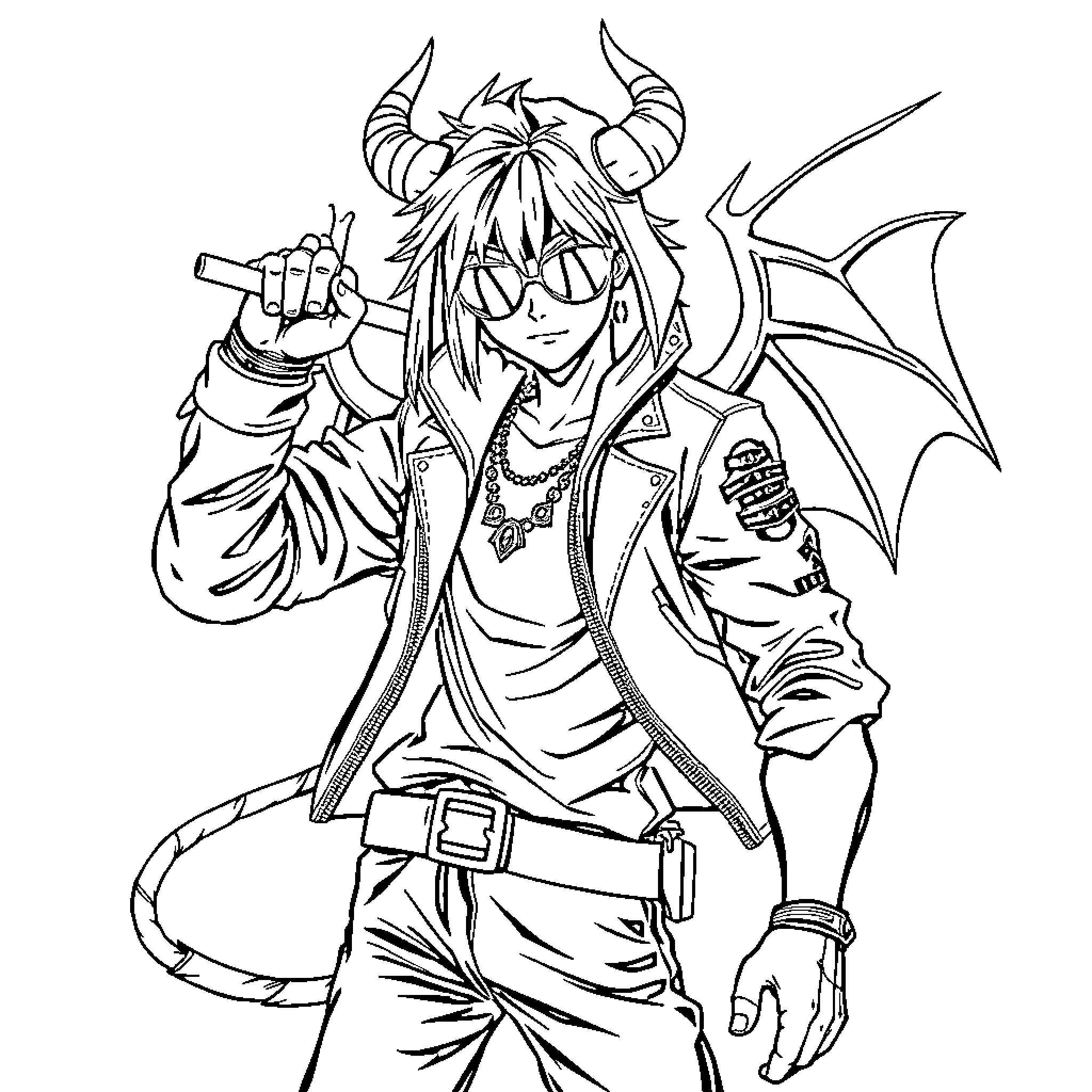 Kpop Demon Hunter Wielding Blade in Defiant Stance Coloring Page (free black-and-white line drawing printable PDF for all, from beginners to advanced learners, including children, teens, adults, and seniors)