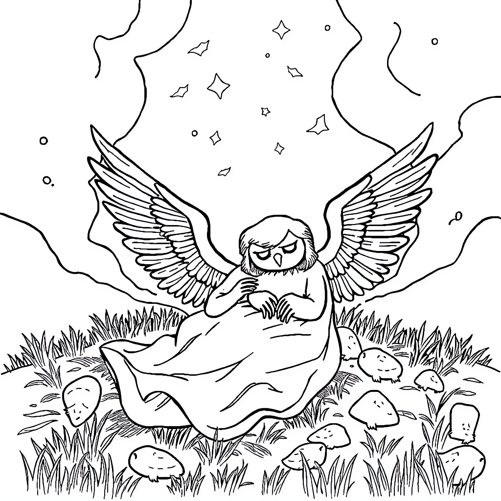 Cangrejo celestial entre las estrellas Coloring Page (free black-and-white line drawing printable PDF for all, from beginners to advanced learners, including children, teens, adults, and seniors)