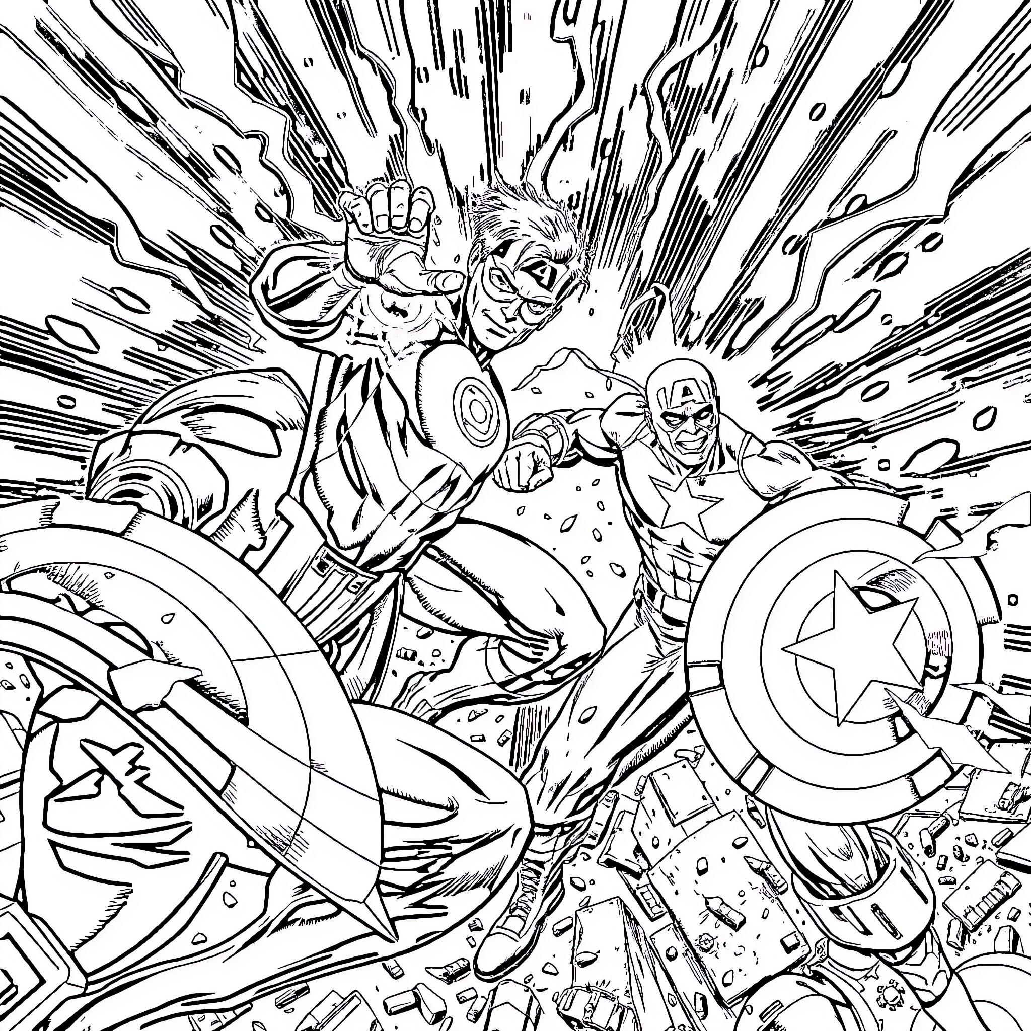 Green Lantern battles villains in a cosmic showdown Coloring Page (free black-and-white line drawing printable PDF for all, from beginners to advanced learners, including children, teens, adults, and seniors)