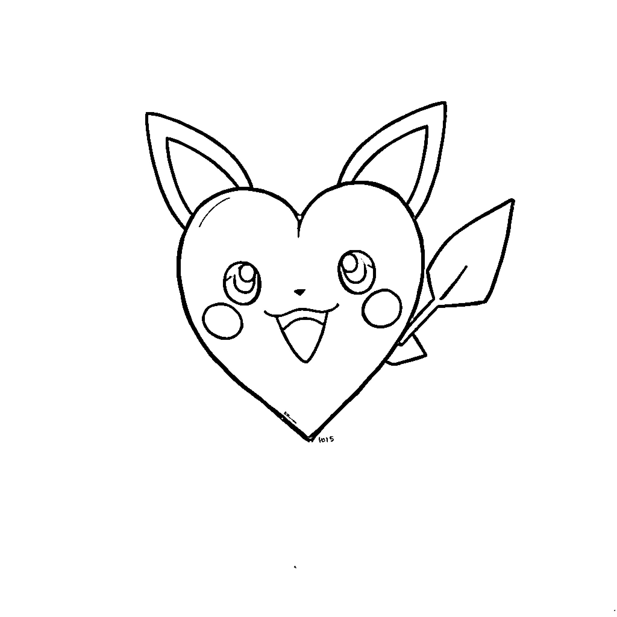 Pokémon Heart-Shaped Character with Cute Expression Coloring Page (free black-and-white line drawing printable PDF for all, from beginners to advanced learners, including children, teens, adults, and seniors)