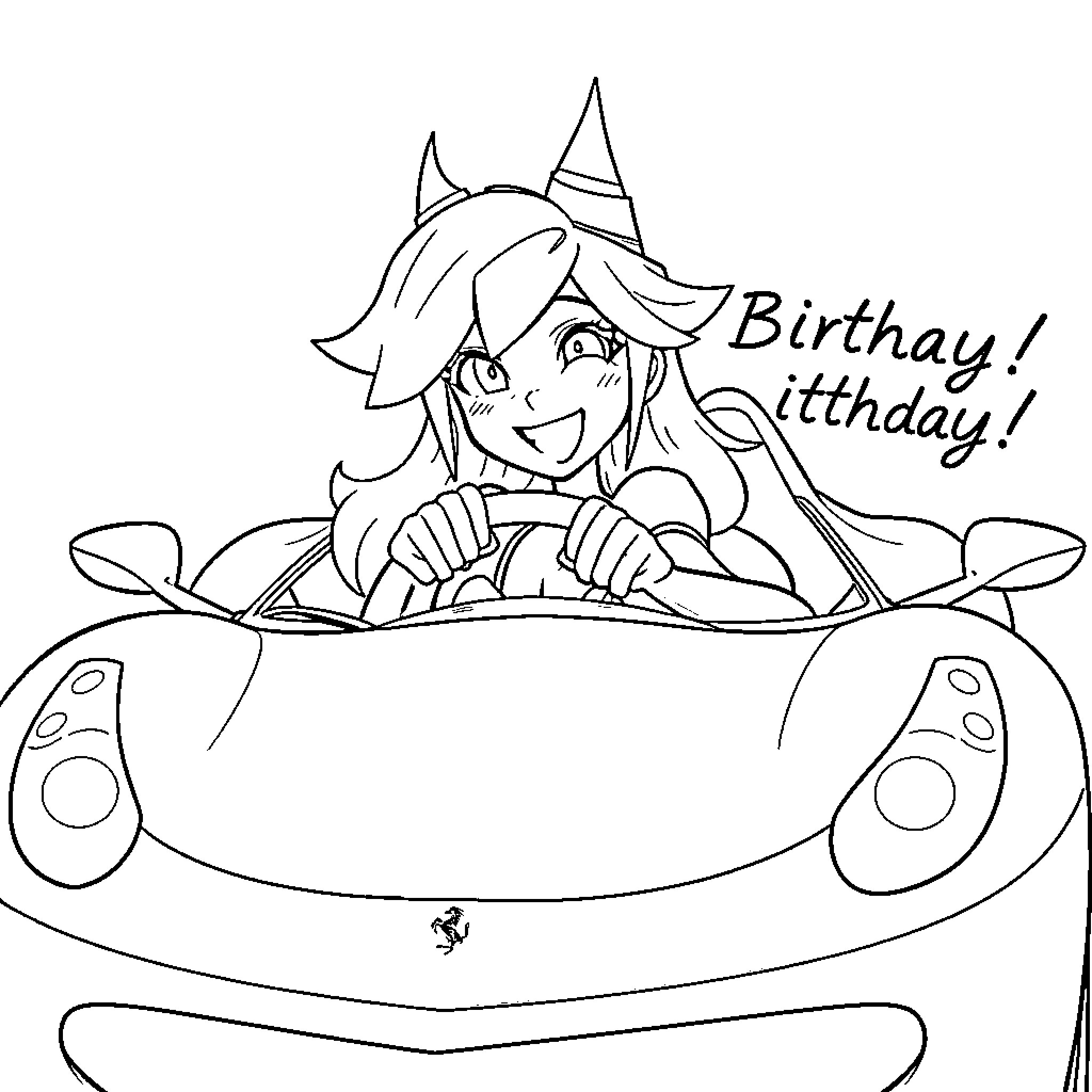 Sora's Joyful Birthday Celebration Coloring Page (free black-and-white line drawing printable PDF for all, from beginners to advanced learners, including children, teens, adults, and seniors)