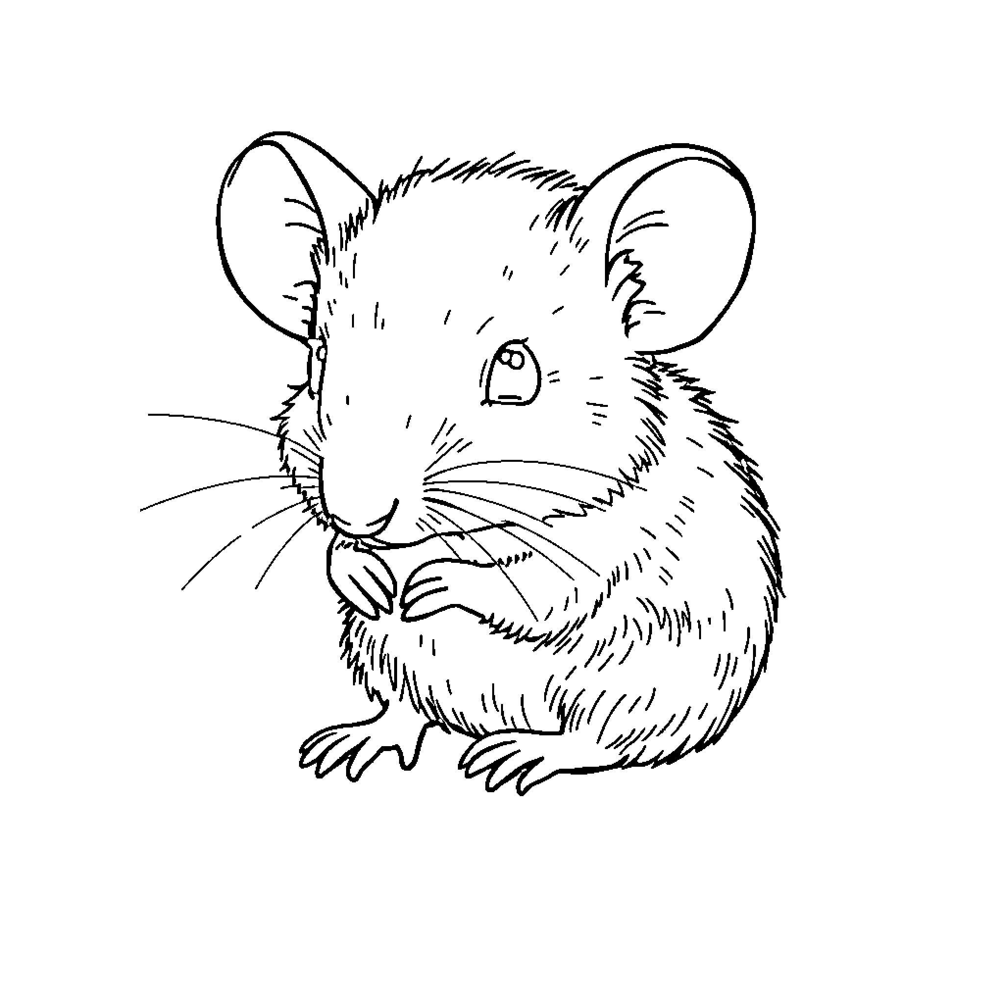 Mouse curious and alert in black and white Coloring Page (free black-and-white line drawing printable PDF for all, from beginners to advanced learners, including children, teens, adults, and seniors)