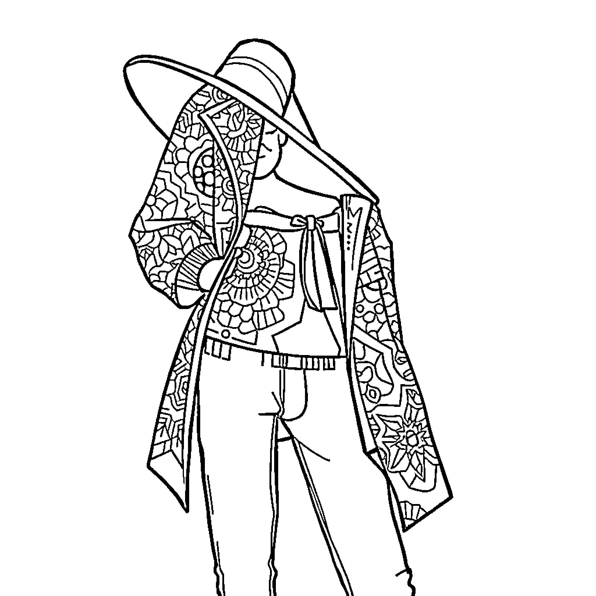 Outfit of abstract floral pattern Coloring Page (free black-and-white line drawing printable PDF for all, from beginners to advanced learners, including children, teens, adults, and seniors)