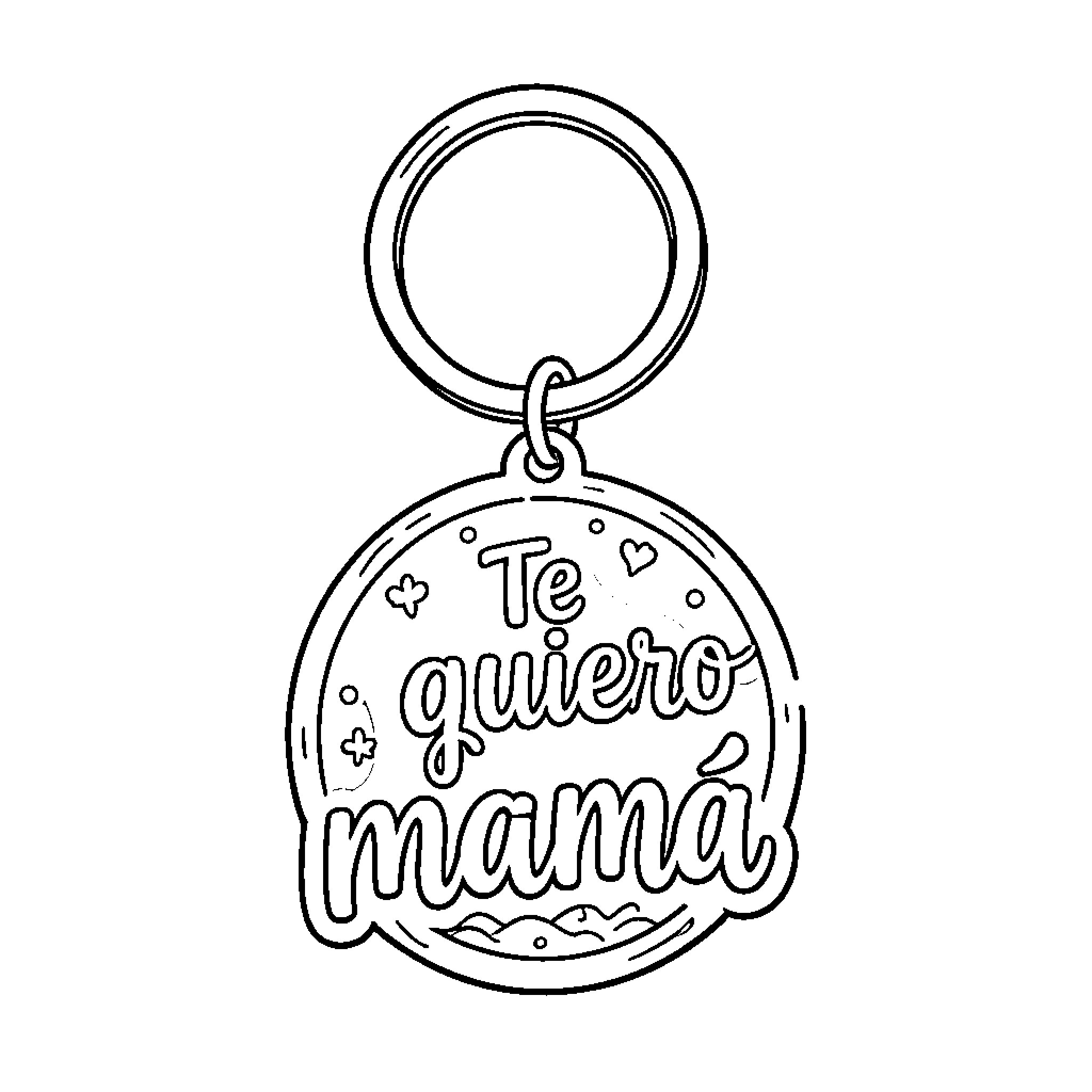 Keychain with thoughtful expression Coloring Page (free black-and-white line drawing printable PDF for all, from beginners to advanced learners, including children, teens, adults, and seniors)