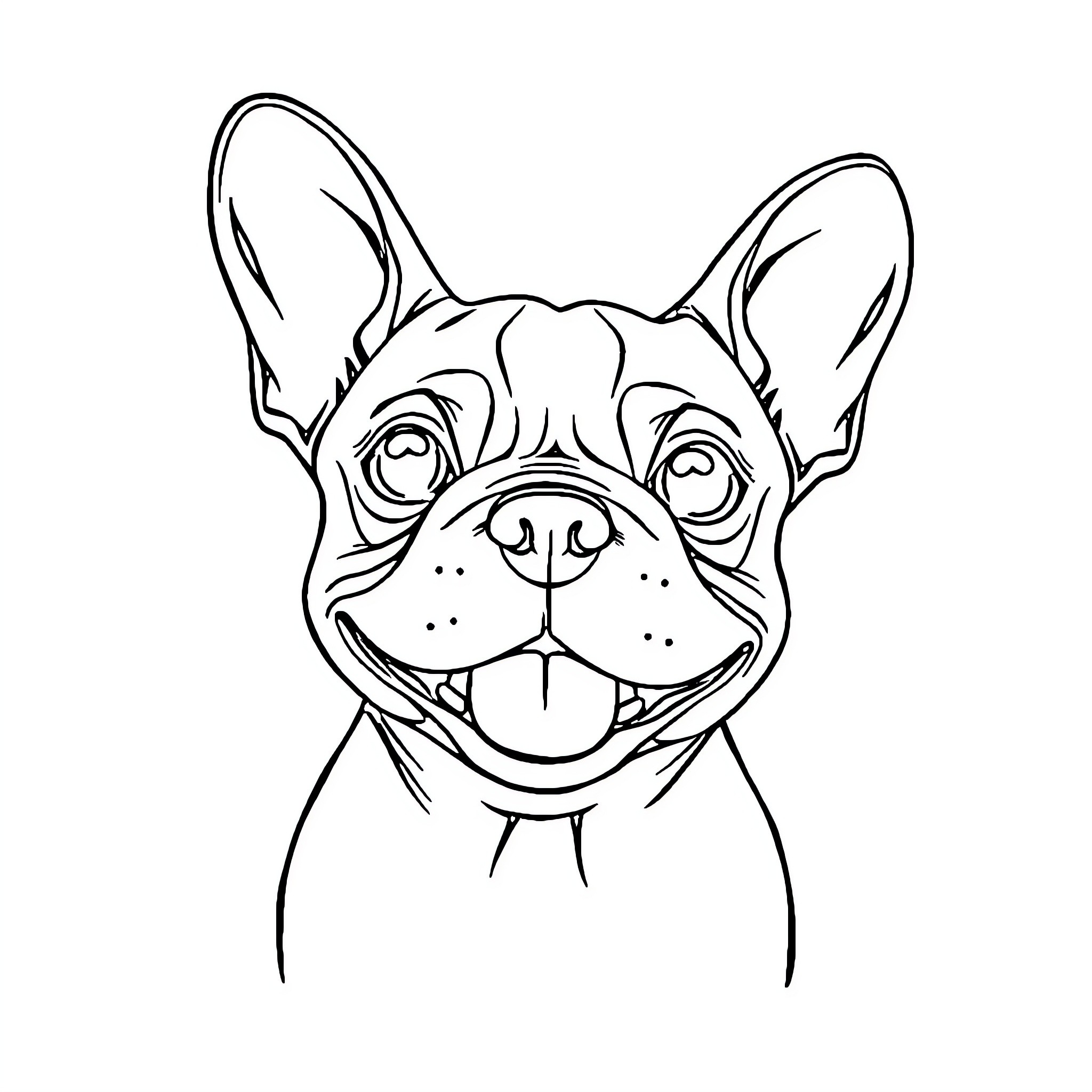 French Bulldog with playful expression Coloring Page (free black-and-white line drawing printable PDF for all, from beginners to advanced learners, including children, teens, adults, and seniors)