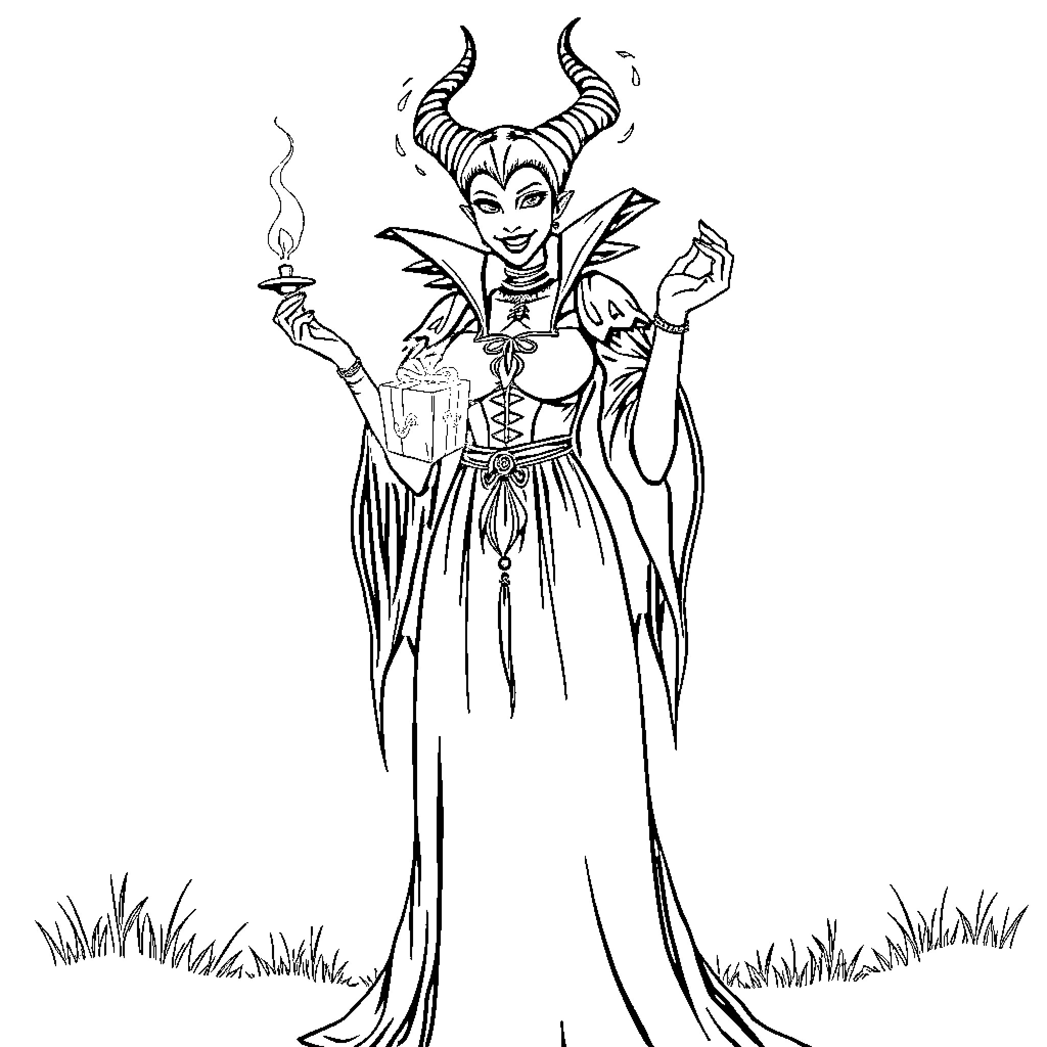 Maleficent, the Mischievous Enchantress Coloring Page (free black-and-white line drawing printable PDF for all, from beginners to advanced learners, including children, teens, adults, and seniors)