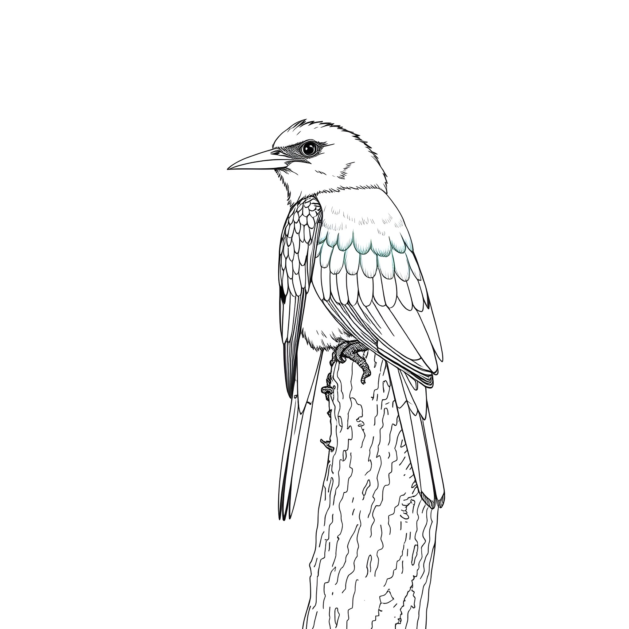 Dacnis bird perched on a branch Coloring Page (free black-and-white line drawing printable PDF for all, from beginners to advanced learners, including children, teens, adults, and seniors)
