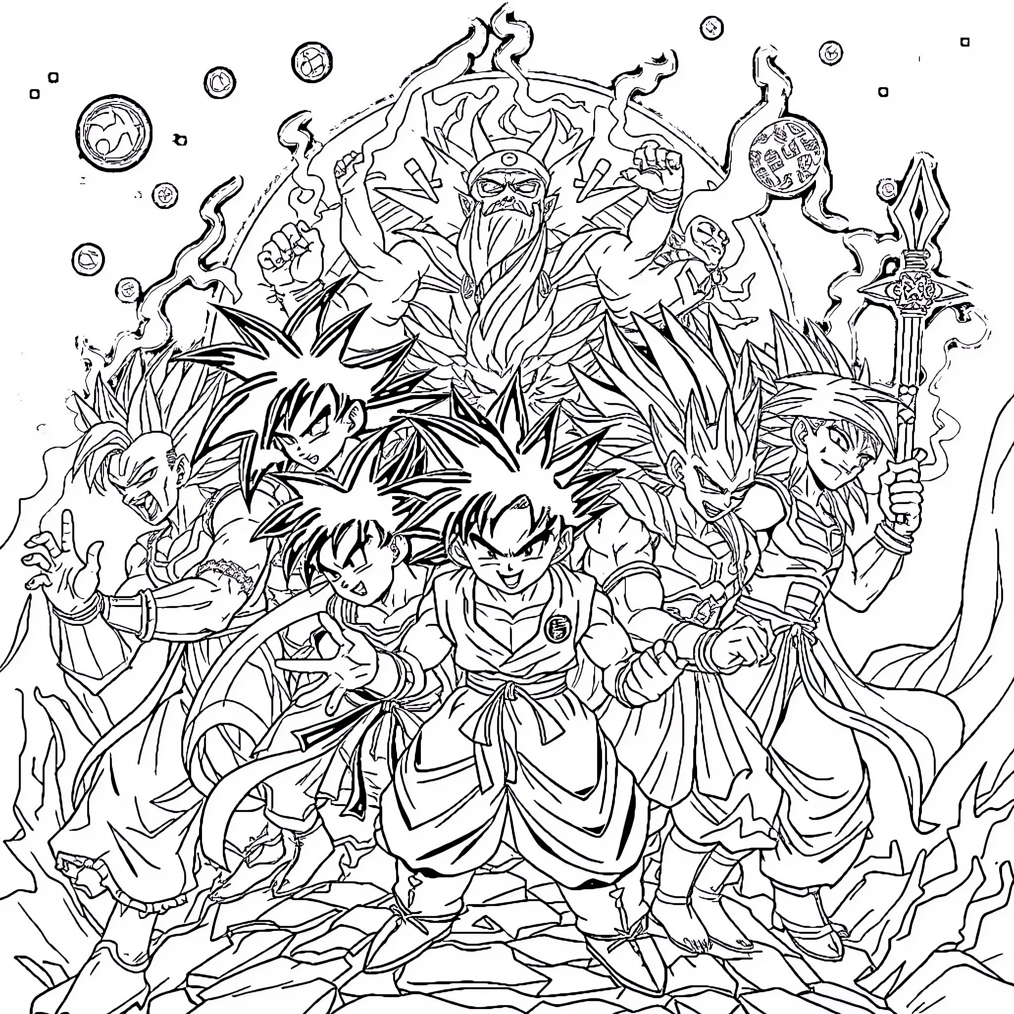 Dragon warriors engage in an epic battle Coloring Page (free black-and-white line drawing printable PDF for all, from beginners to advanced learners, including children, teens, adults, and seniors)