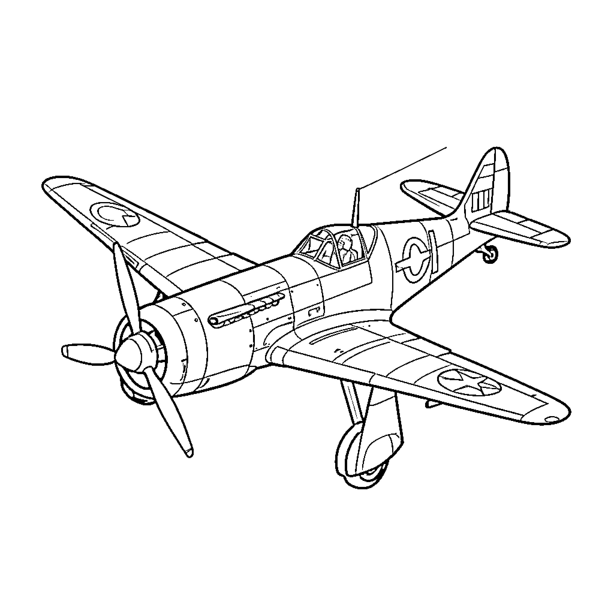 BF109Z1 vintage fighter aircraft flying through the sky Coloring Page (free black-and-white line drawing printable PDF for all, from beginners to advanced learners, including children, teens, adults, and seniors)