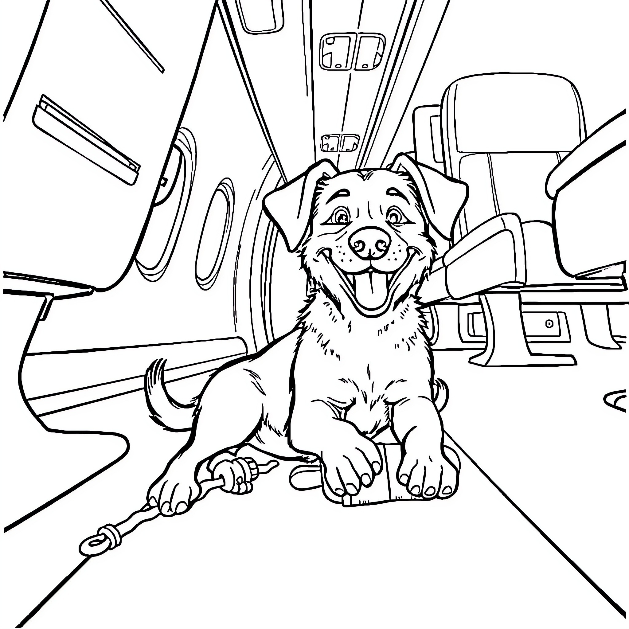 Dog enjoying ride in a vehicle Coloring Page (free black-and-white line drawing printable PDF for all, from beginners to advanced learners, including children, teens, adults, and seniors)
