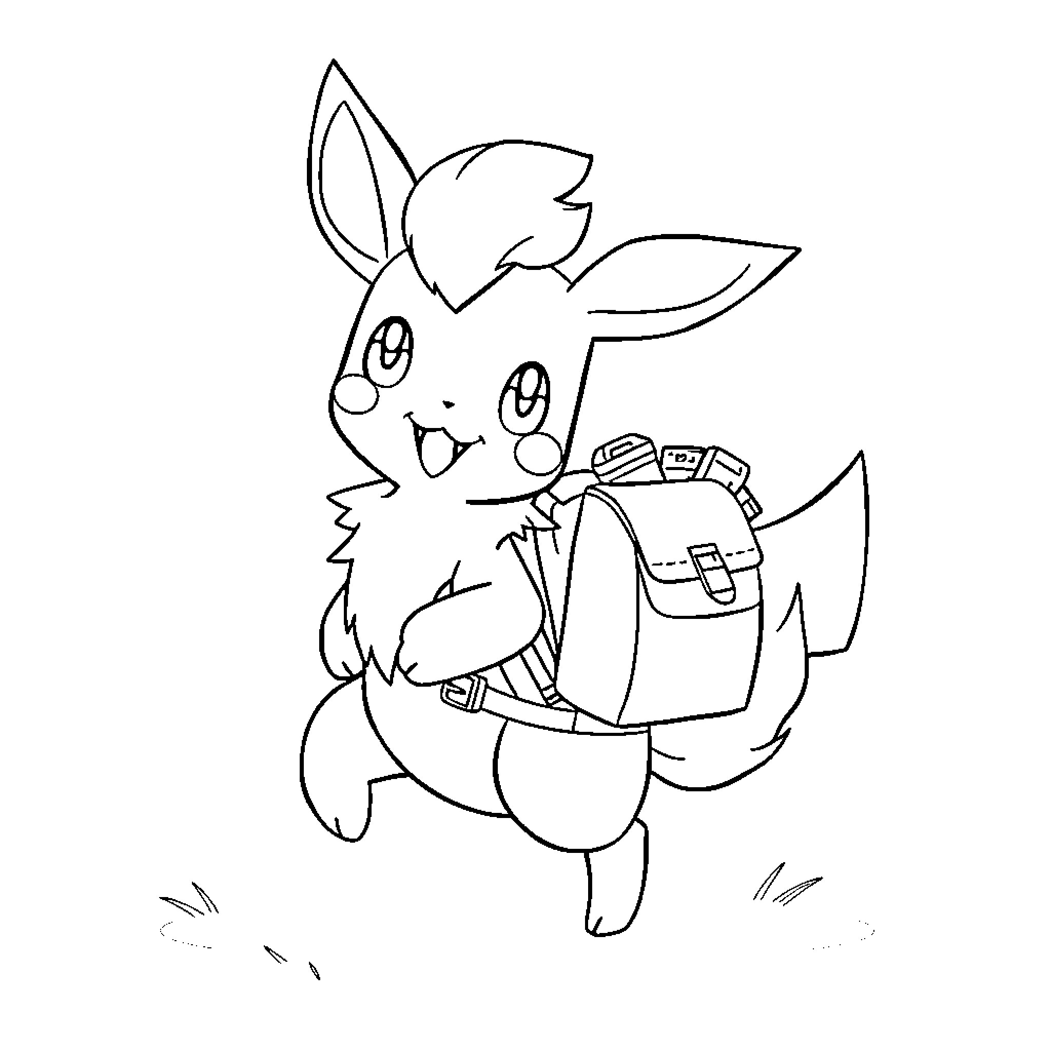 Pokémon character carrying a backpack Coloring Page (free black-and-white line drawing printable PDF for all, from beginners to advanced learners, including children, teens, adults, and seniors)