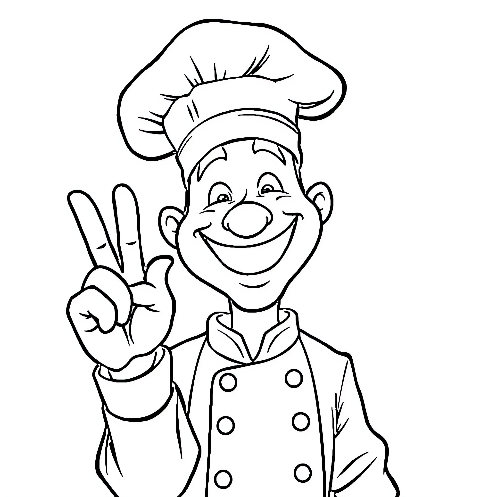 Chef making a cheerful gesture Coloring Page (free black-and-white line drawing printable PDF for all, from beginners to advanced learners, including children, teens, adults, and seniors)