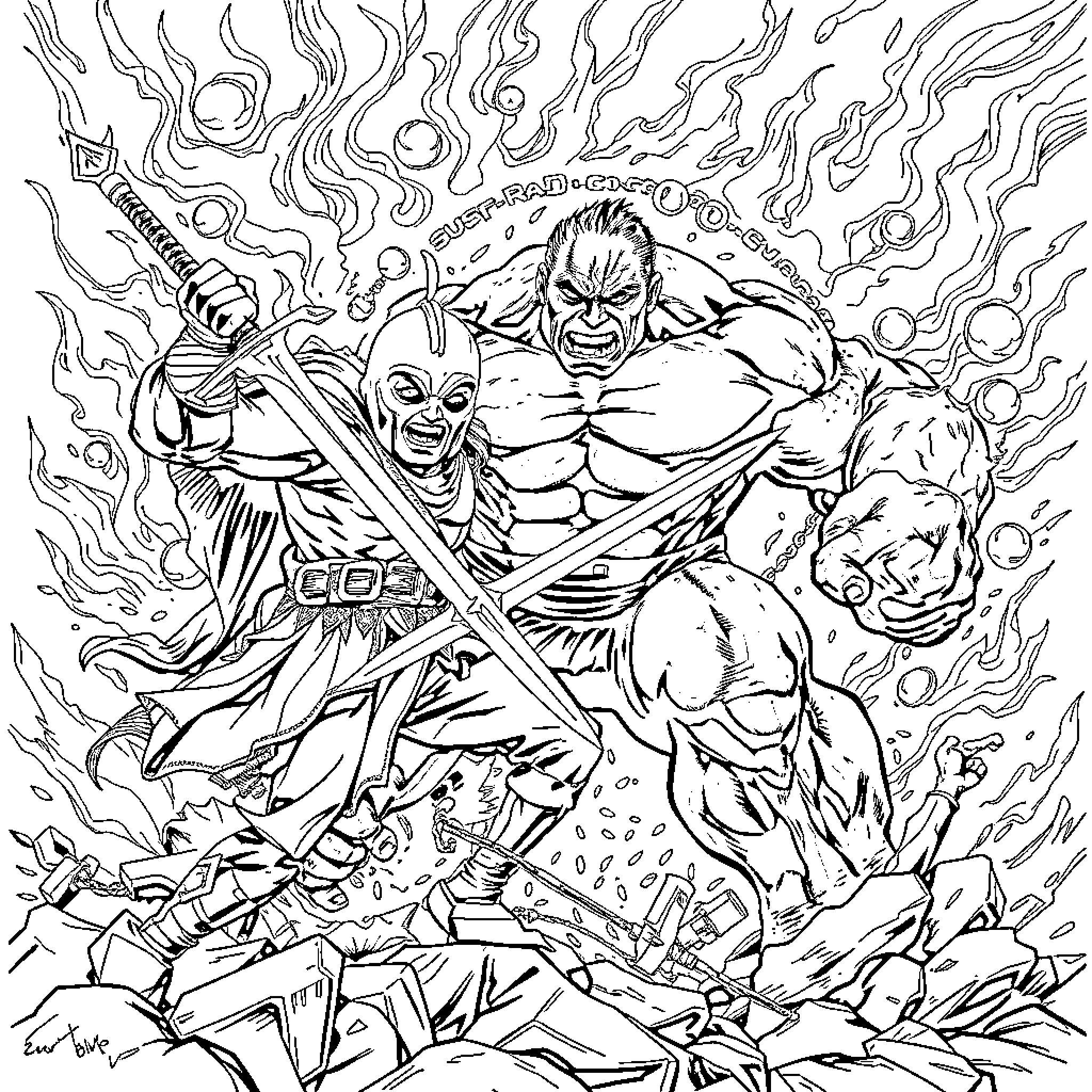 Warrior Unleashing Fierce Power in Battle Coloring Page (free black-and-white line drawing printable PDF for all, from beginners to advanced learners, including children, teens, adults, and seniors)
