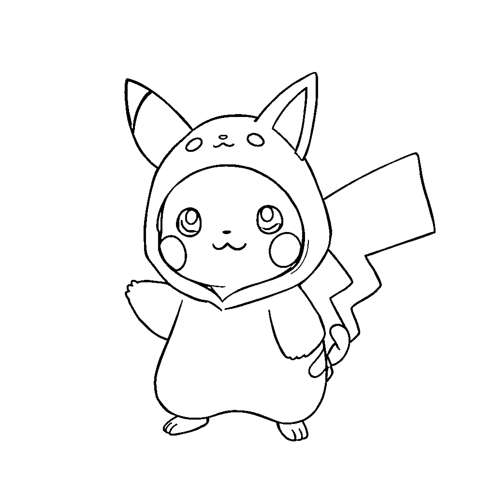 Pikachu wearing a cute costume Coloring Page (free black-and-white line drawing printable PDF for all, from beginners to advanced learners, including children, teens, adults, and seniors)