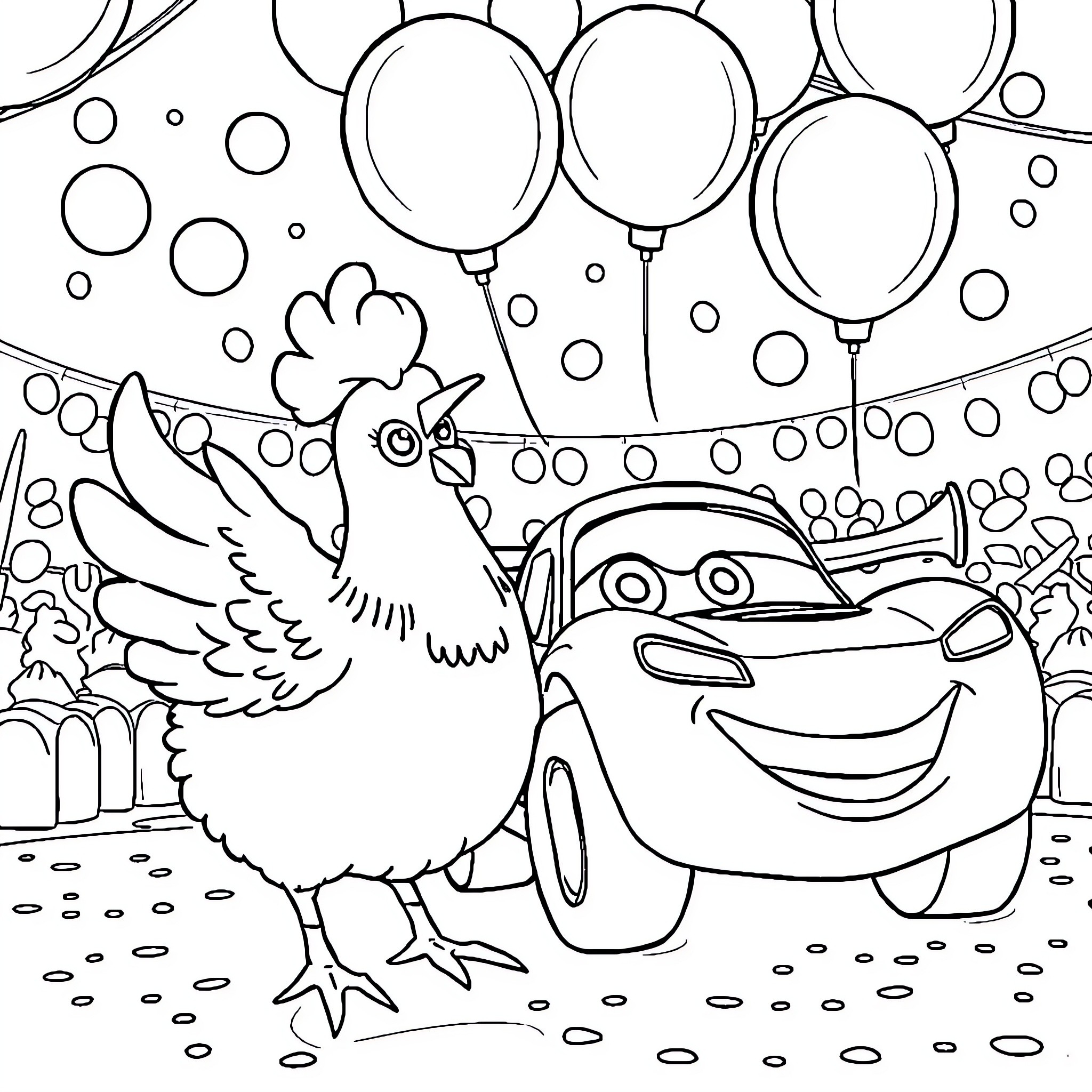 Bluey's Carnival Adventure Coloring Page (free black-and-white line drawing printable PDF for all, from beginners to advanced learners, including children, teens, adults, and seniors)