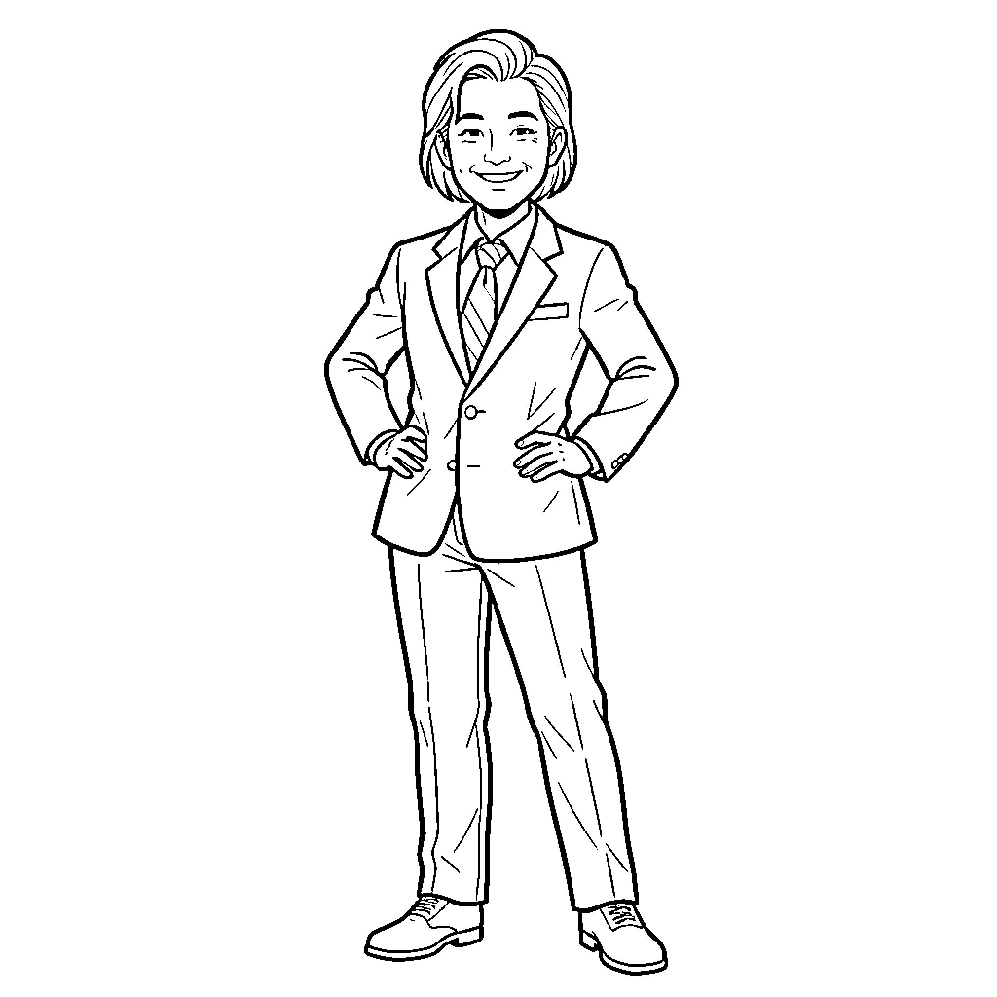 Milan professional man smiling in formal attire Coloring Page (free black-and-white line drawing printable PDF for all, from beginners to advanced learners, including children, teens, adults, and seniors)
