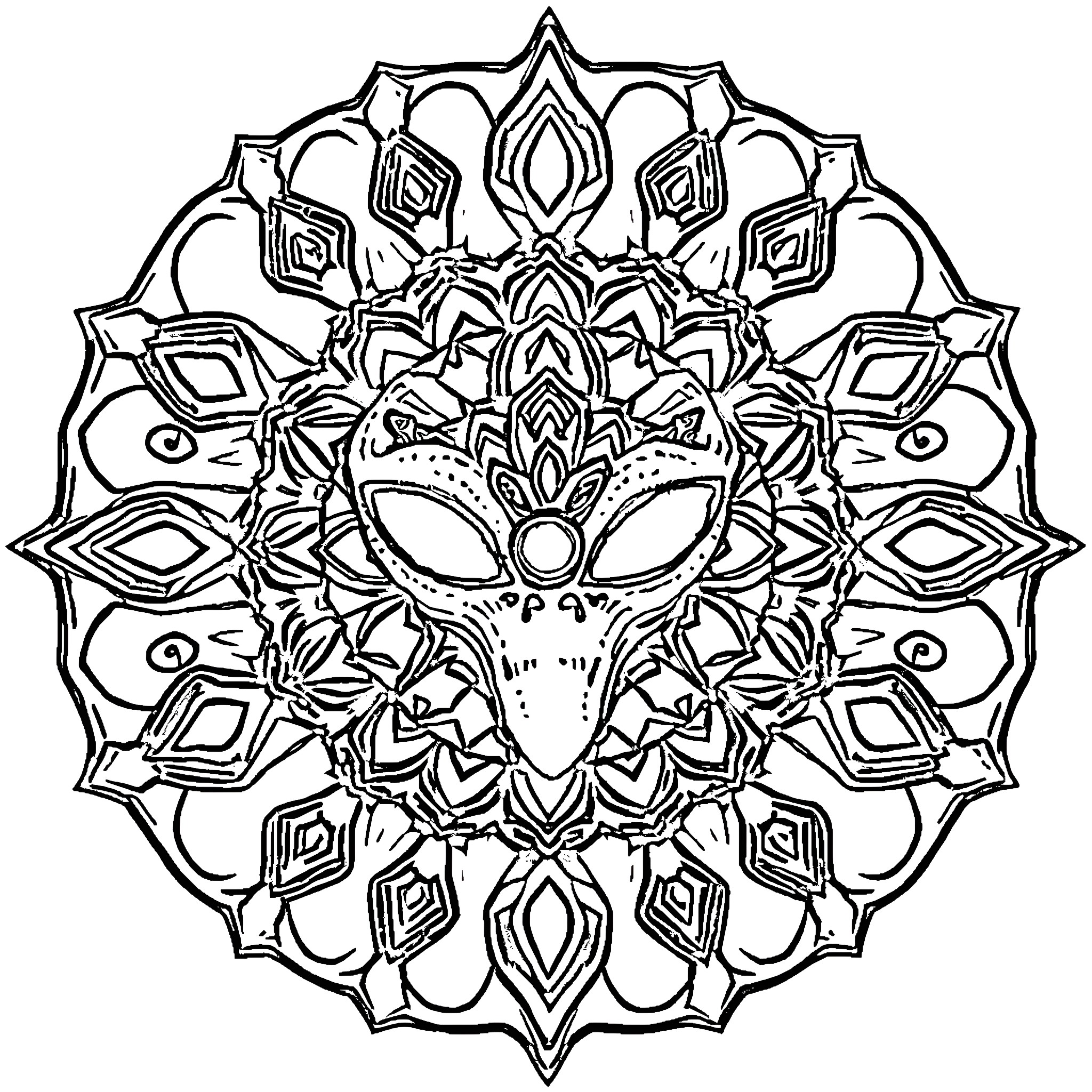 Alien abstract ornamental pattern Coloring Page (free black-and-white line drawing printable PDF for all, from beginners to advanced learners, including children, teens, adults, and seniors)