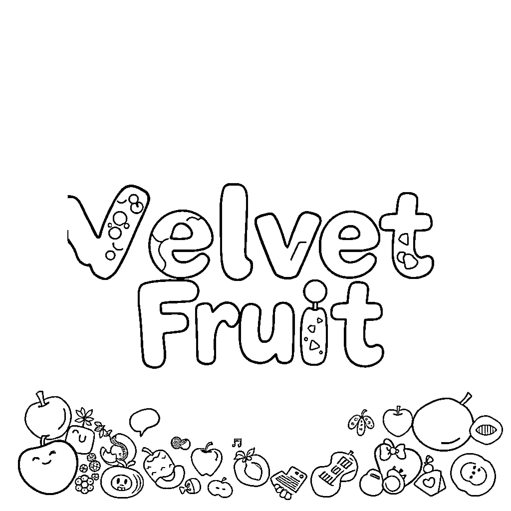 Fruit with Whimsical Designs Coloring Page (free black-and-white line drawing printable PDF for all, from beginners to advanced learners, including children, teens, adults, and seniors)