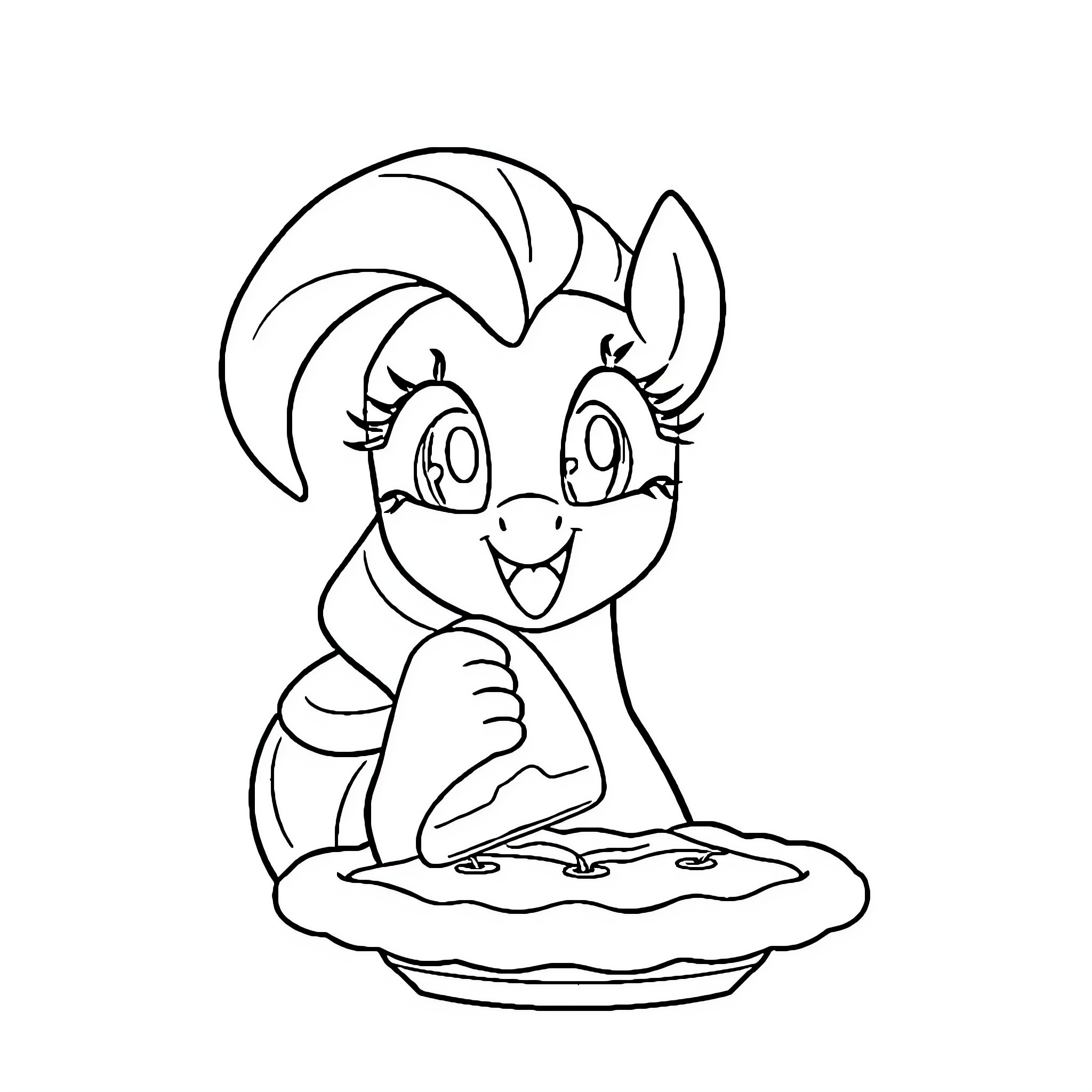 Pinkie Pie enjoying a tasty treat Coloring Page (free black-and-white line drawing printable PDF for all, from beginners to advanced learners, including children, teens, adults, and seniors)