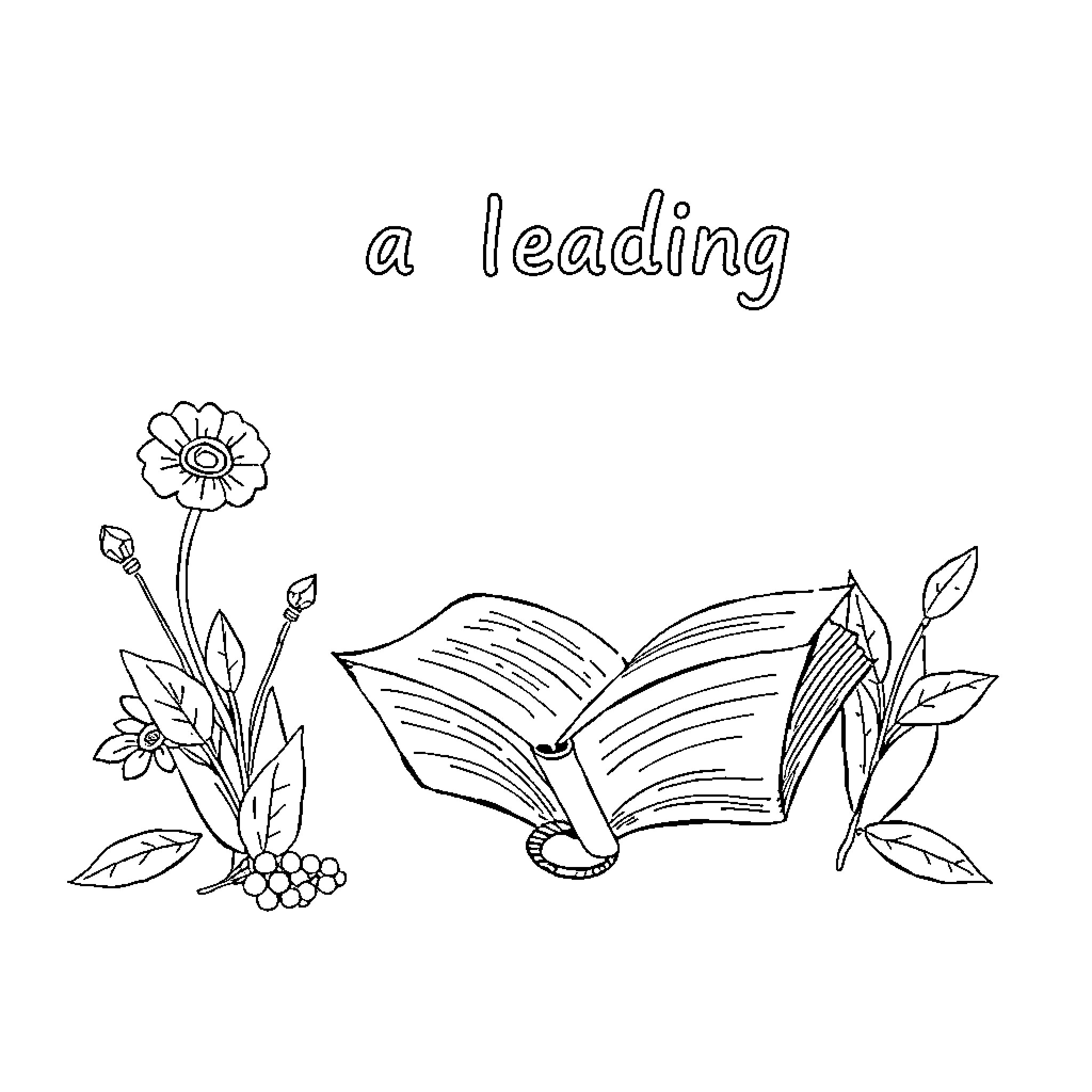 Reading a book with nature elements Coloring Page (free black-and-white line drawing printable PDF for all, from beginners to advanced learners, including children, teens, adults, and seniors)