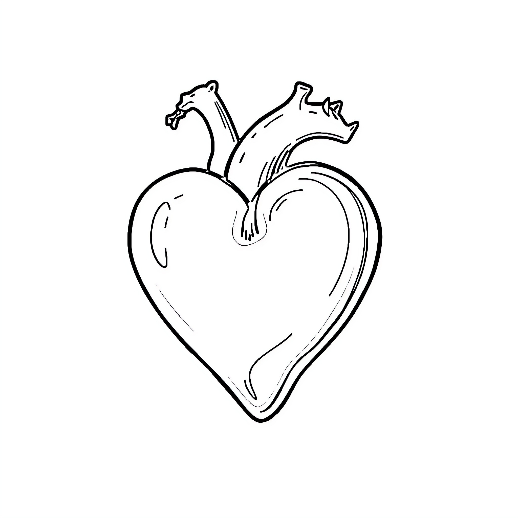 Heart-shaped organ with anatomical details Coloring Page (free black-and-white line drawing printable PDF for all, from beginners to advanced learners, including children, teens, adults, and seniors)