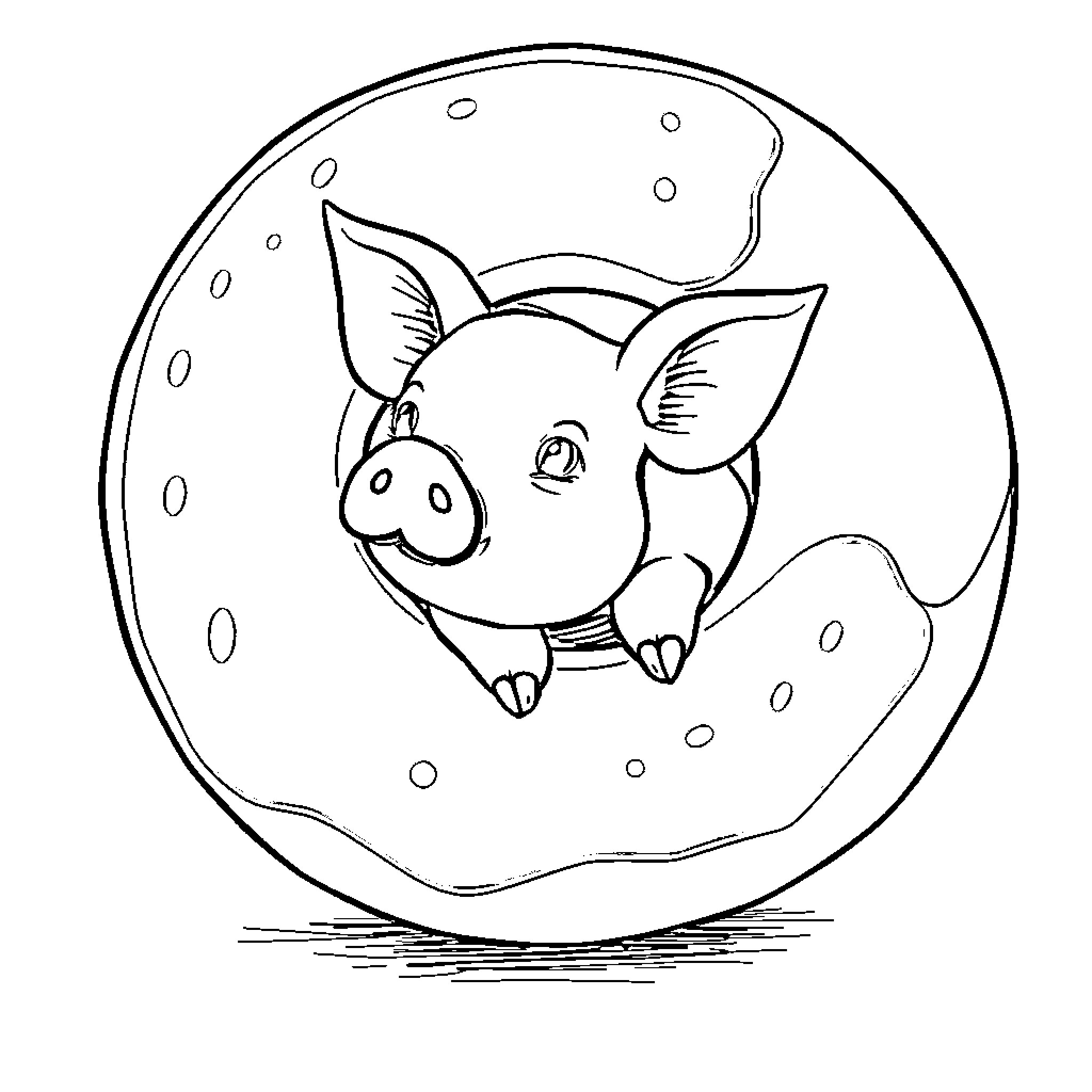 Pig peering through a snowy window Coloring Page (free black-and-white line drawing printable PDF for all, from beginners to advanced learners, including children, teens, adults, and seniors)