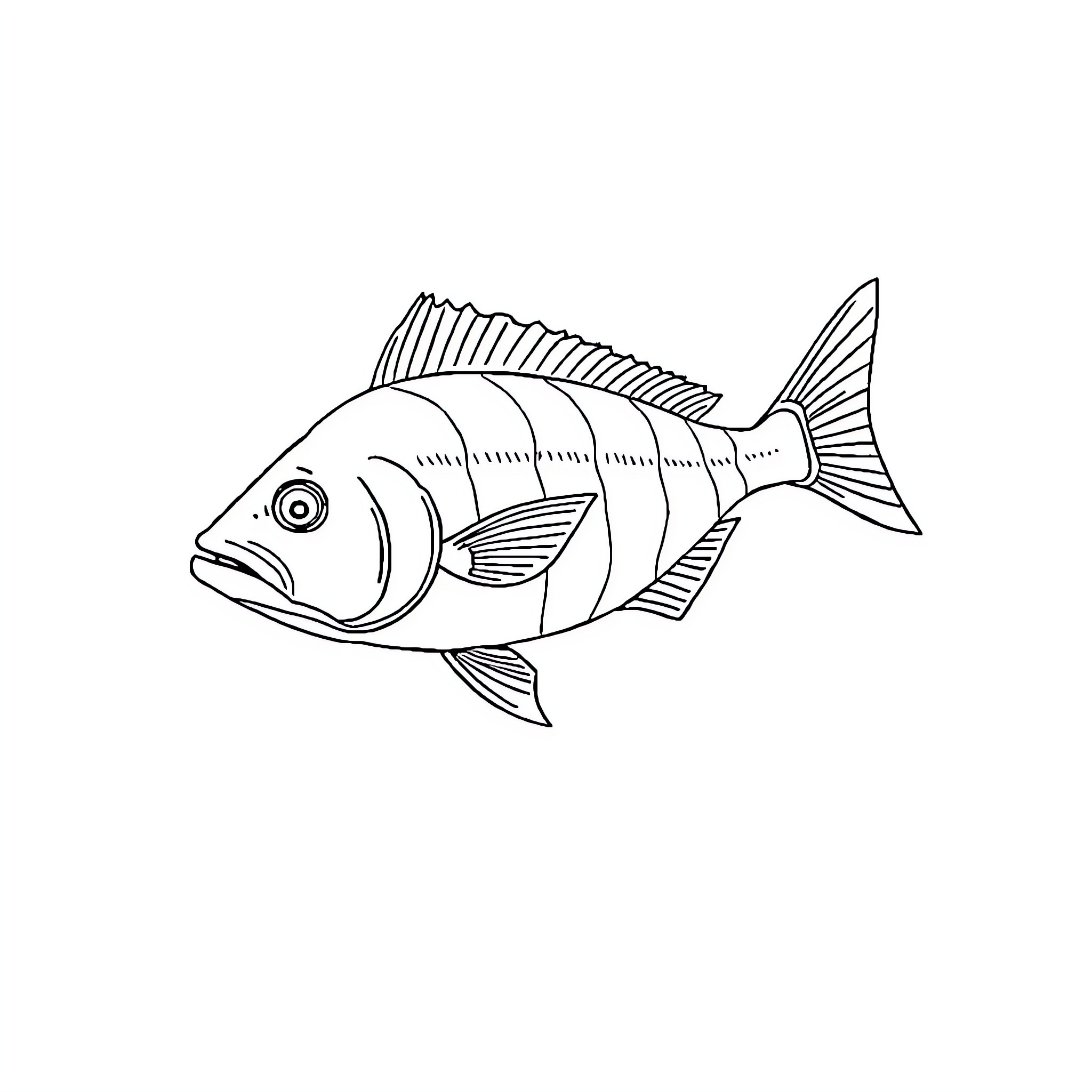 Fish swimming in simple line art Coloring Page (free black-and-white line drawing printable PDF for all, from beginners to advanced learners, including children, teens, adults, and seniors)