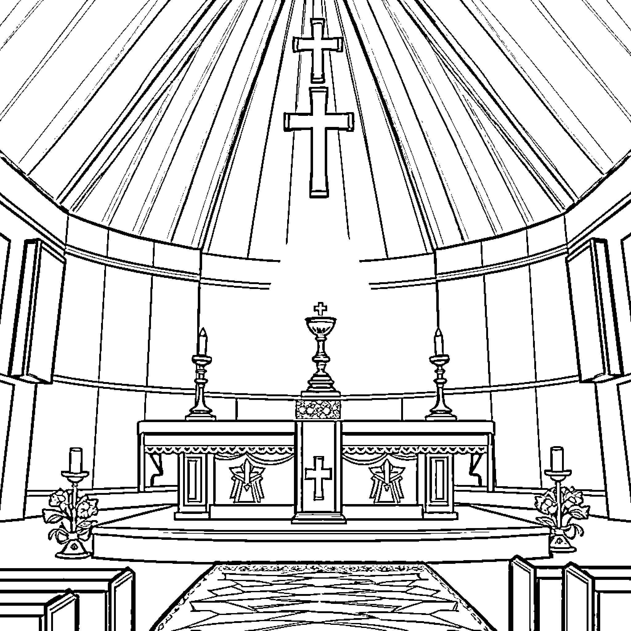 Communion in a Sacred Place of Worship Coloring Page (free black-and-white line drawing printable PDF for all, from beginners to advanced learners, including children, teens, adults, and seniors)
