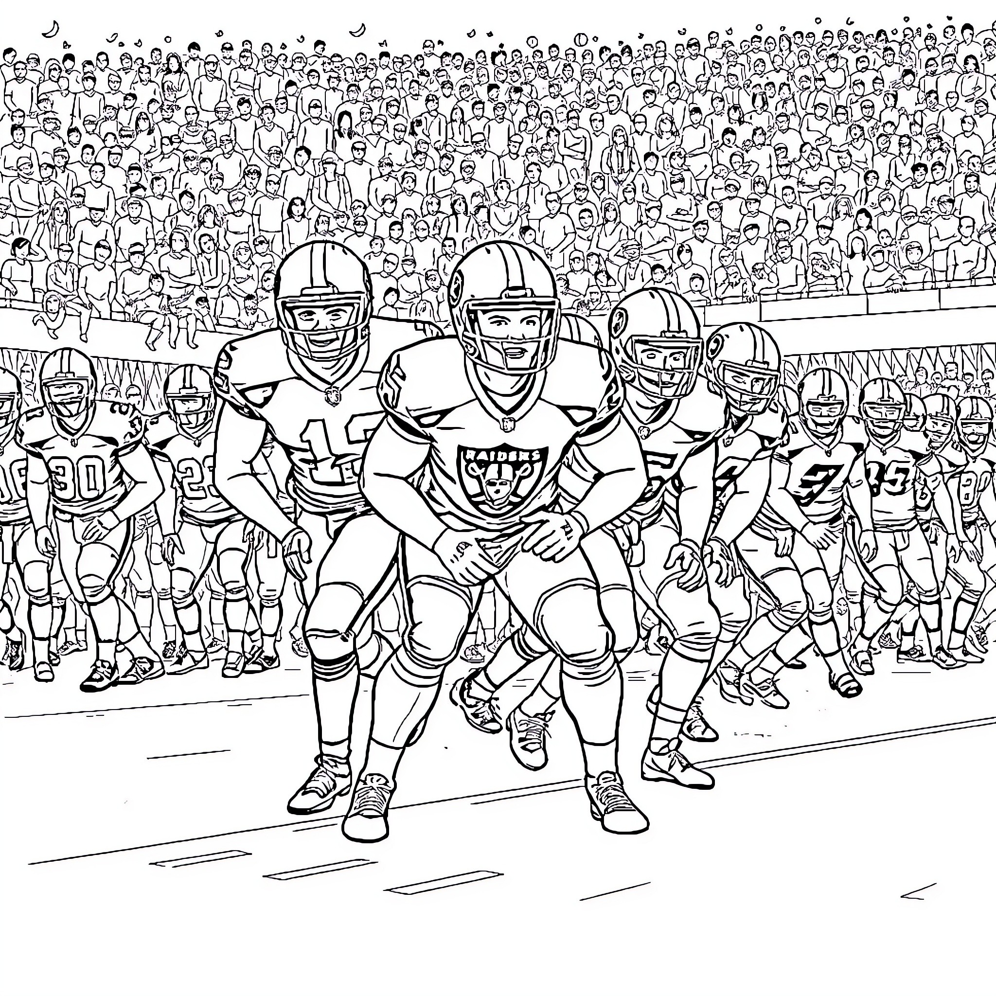 Raiders of the Football Field: A Clash of Champions Coloring Page (free black-and-white line drawing printable PDF for all, from beginners to advanced learners, including children, teens, adults, and seniors)