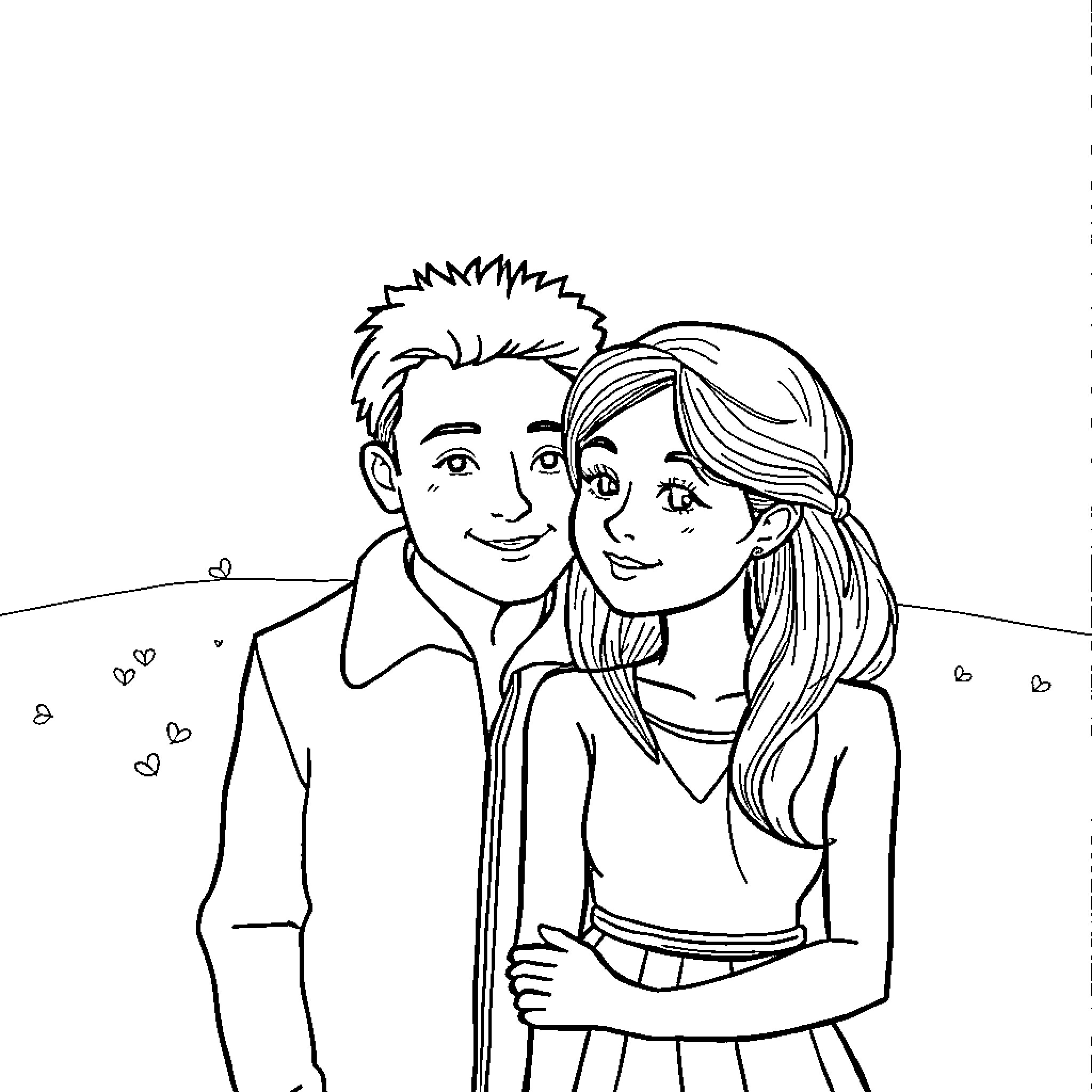 Years of happiness shared by a couple Coloring Page (free black-and-white line drawing printable PDF for all, from beginners to advanced learners, including children, teens, adults, and seniors)