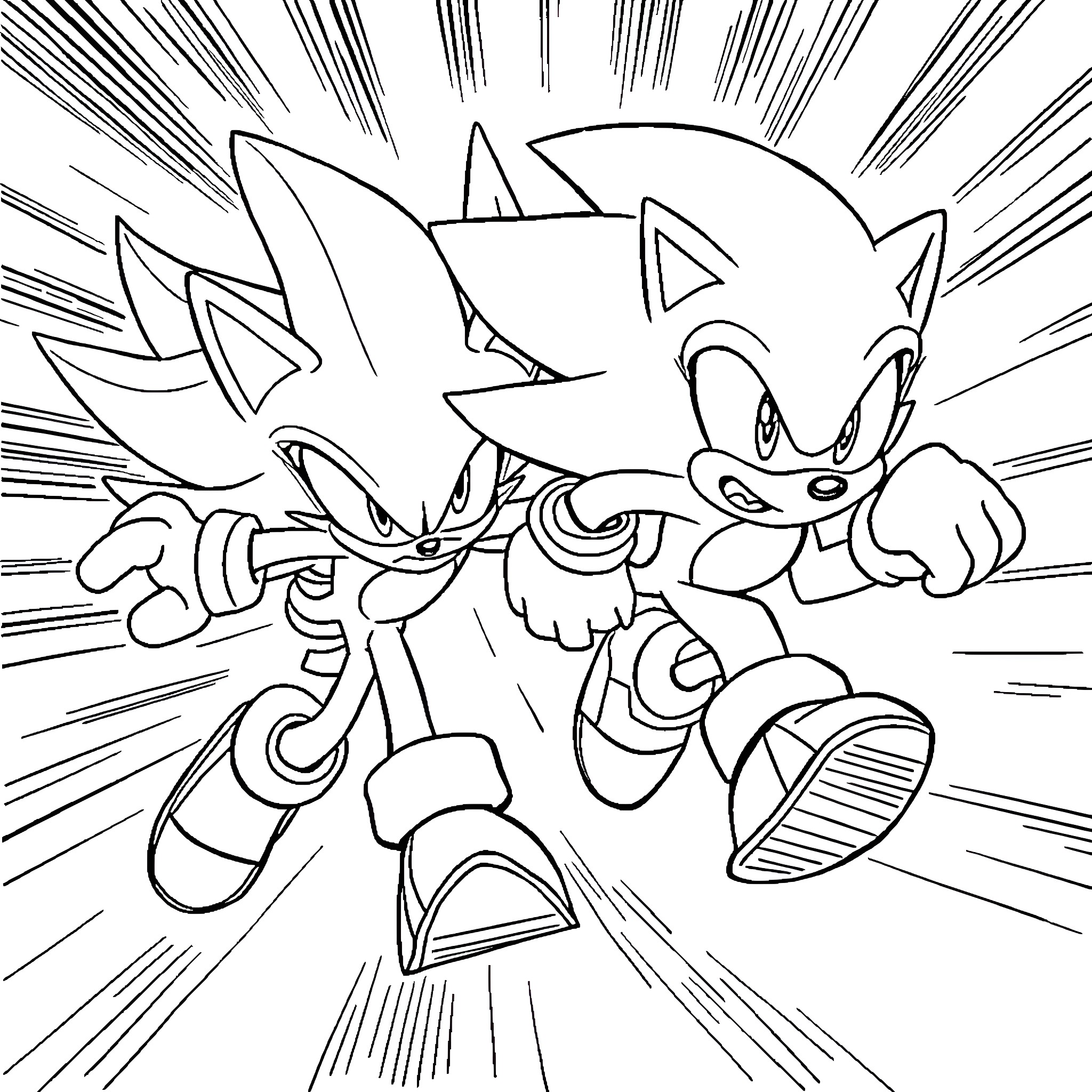 Hedgehog heroes in action-packed adventure Coloring Page (free black-and-white line drawing printable PDF for all, from beginners to advanced learners, including children, teens, adults, and seniors)