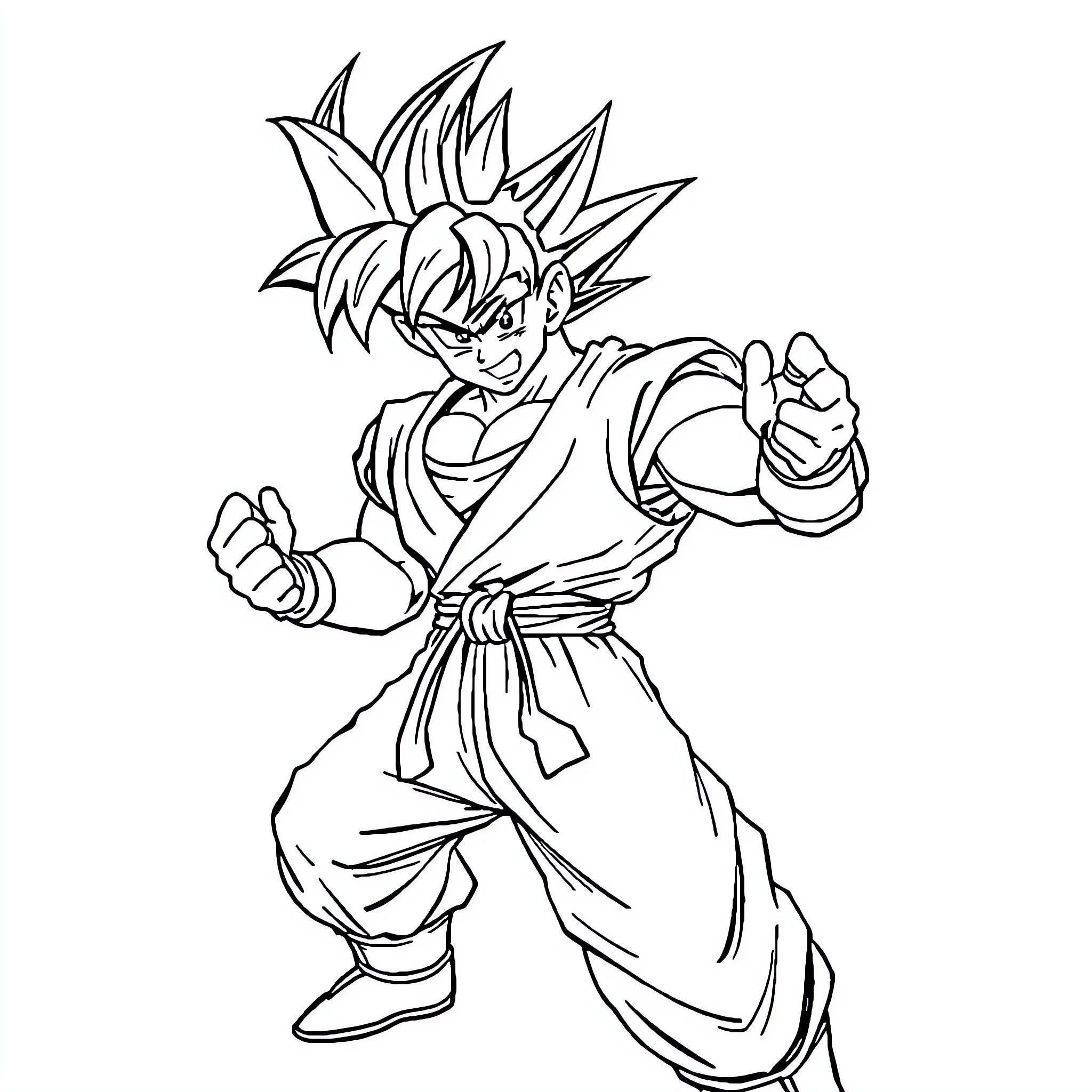 Gohan in an energetic fighting pose Coloring Page (free black-and-white line drawing printable PDF for all, from beginners to advanced learners, including children, teens, adults, and seniors)
