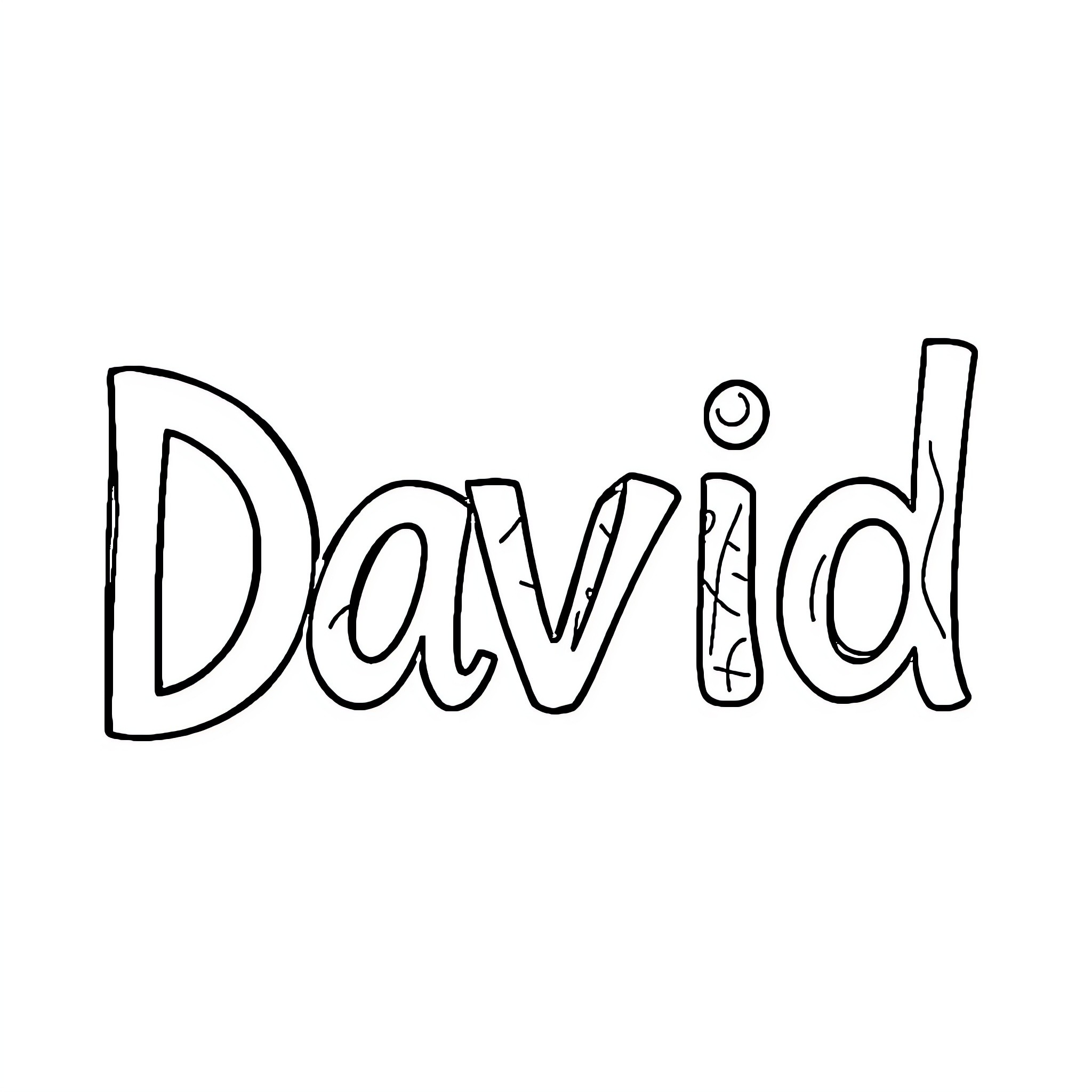 David's Whimsical Name Design Coloring Page (free black-and-white line drawing printable PDF for all, from beginners to advanced learners, including children, teens, adults, and seniors)