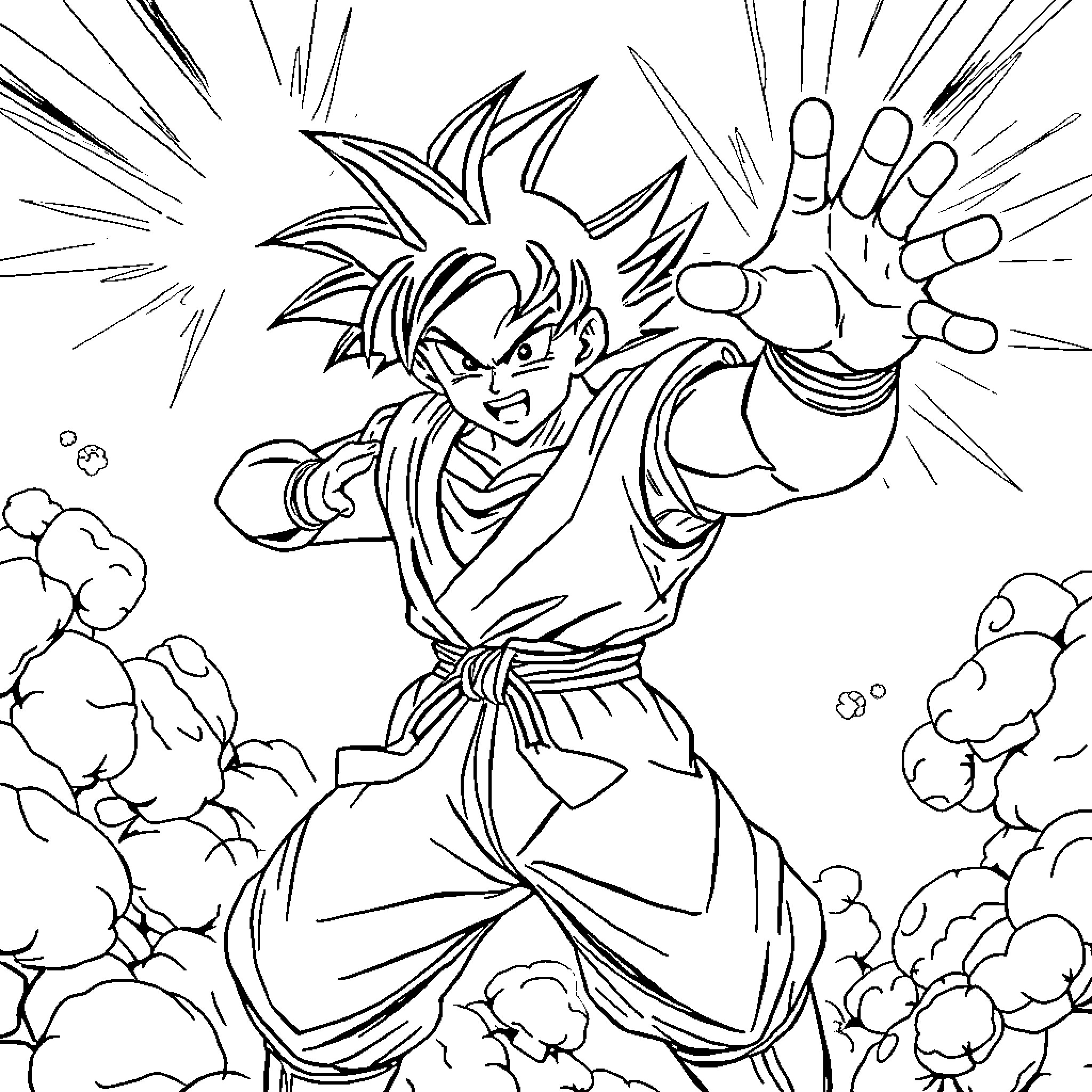 Dragon warrior delivering a powerful attack Coloring Page (free black-and-white line drawing printable PDF for all, from beginners to advanced learners, including children, teens, adults, and seniors)