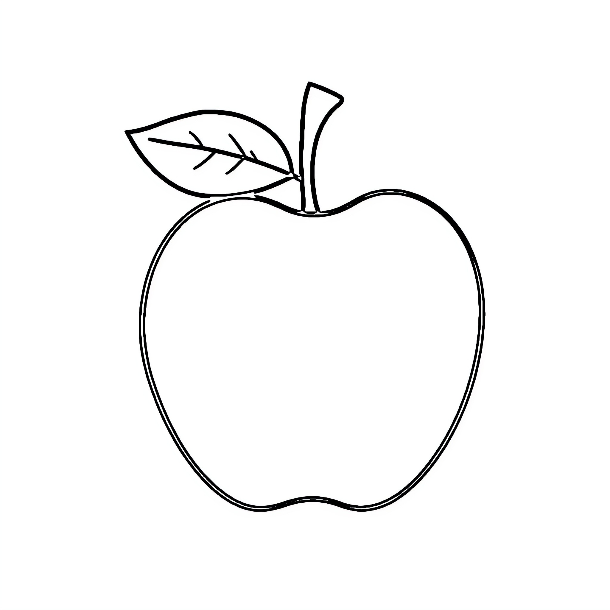 Apple in Simple Outline Coloring Page (free black-and-white line drawing printable PDF for all, from beginners to advanced learners, including children, teens, adults, and seniors)