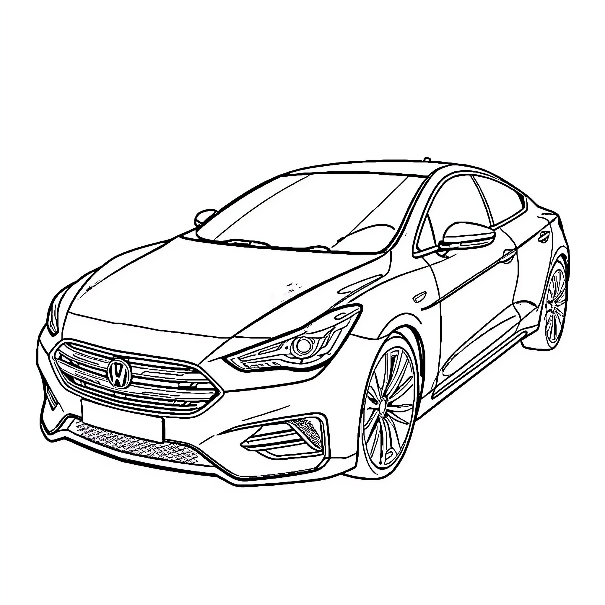 Car with sleek design and stylish features Coloring Page (free black-and-white line drawing printable PDF for all, from beginners to advanced learners, including children, teens, adults, and seniors)