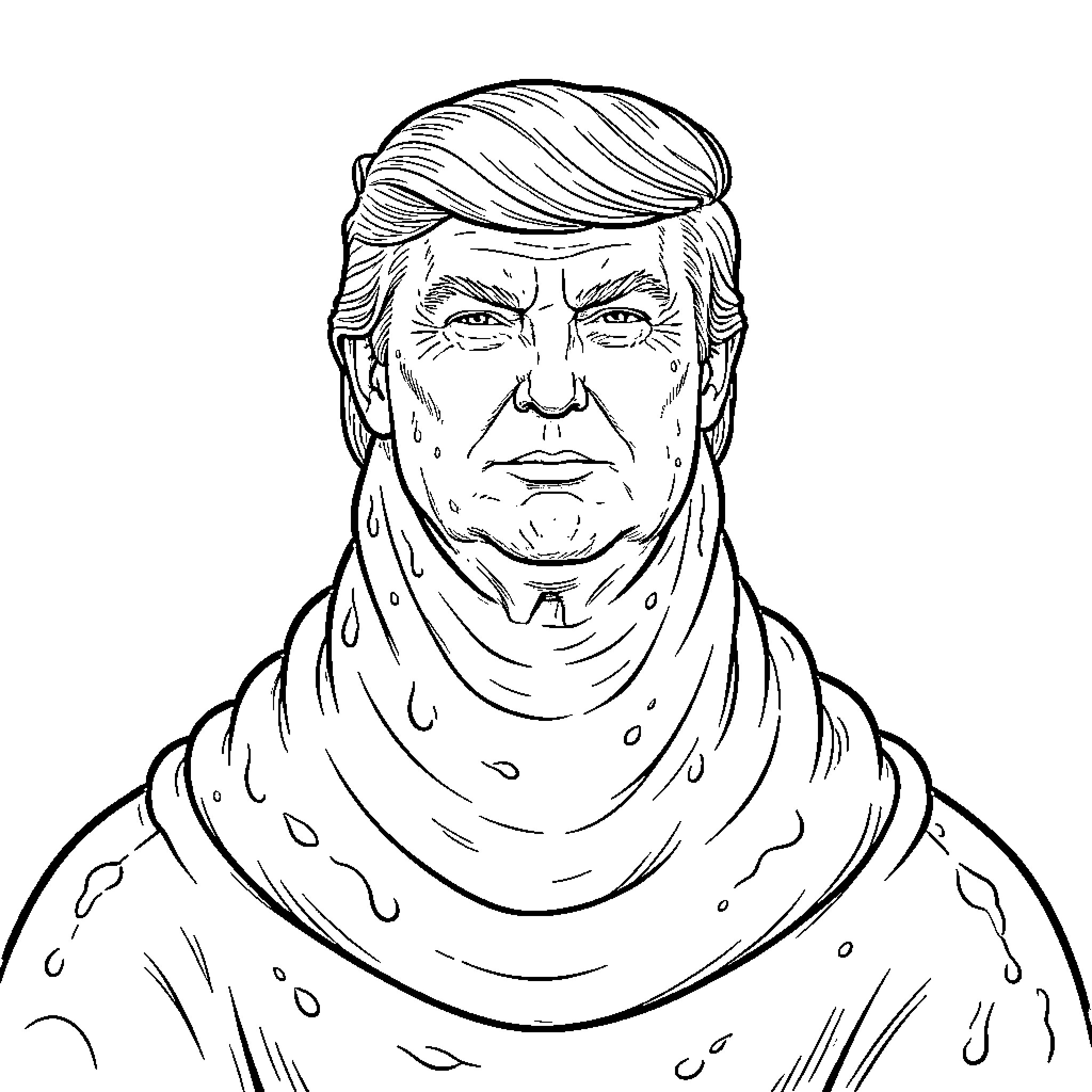 Jabba the Hutt styled portrait with a serious expression Coloring Page (free black-and-white line drawing printable PDF for all, from beginners to advanced learners, including children, teens, adults, and seniors)
