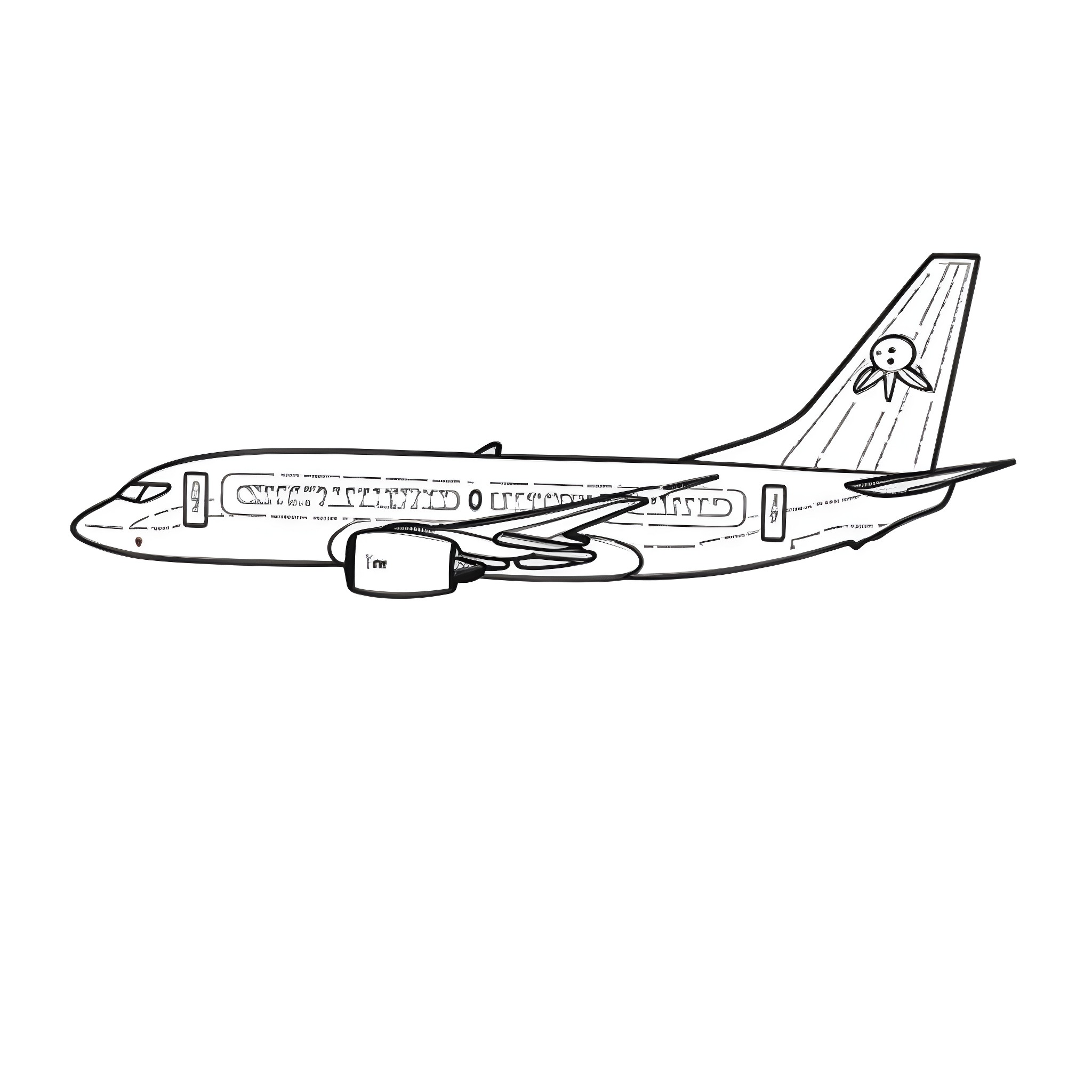 Boeing 737 airliner in simple line art Coloring Page (free black-and-white line drawing printable PDF for all, from beginners to advanced learners, including children, teens, adults, and seniors)