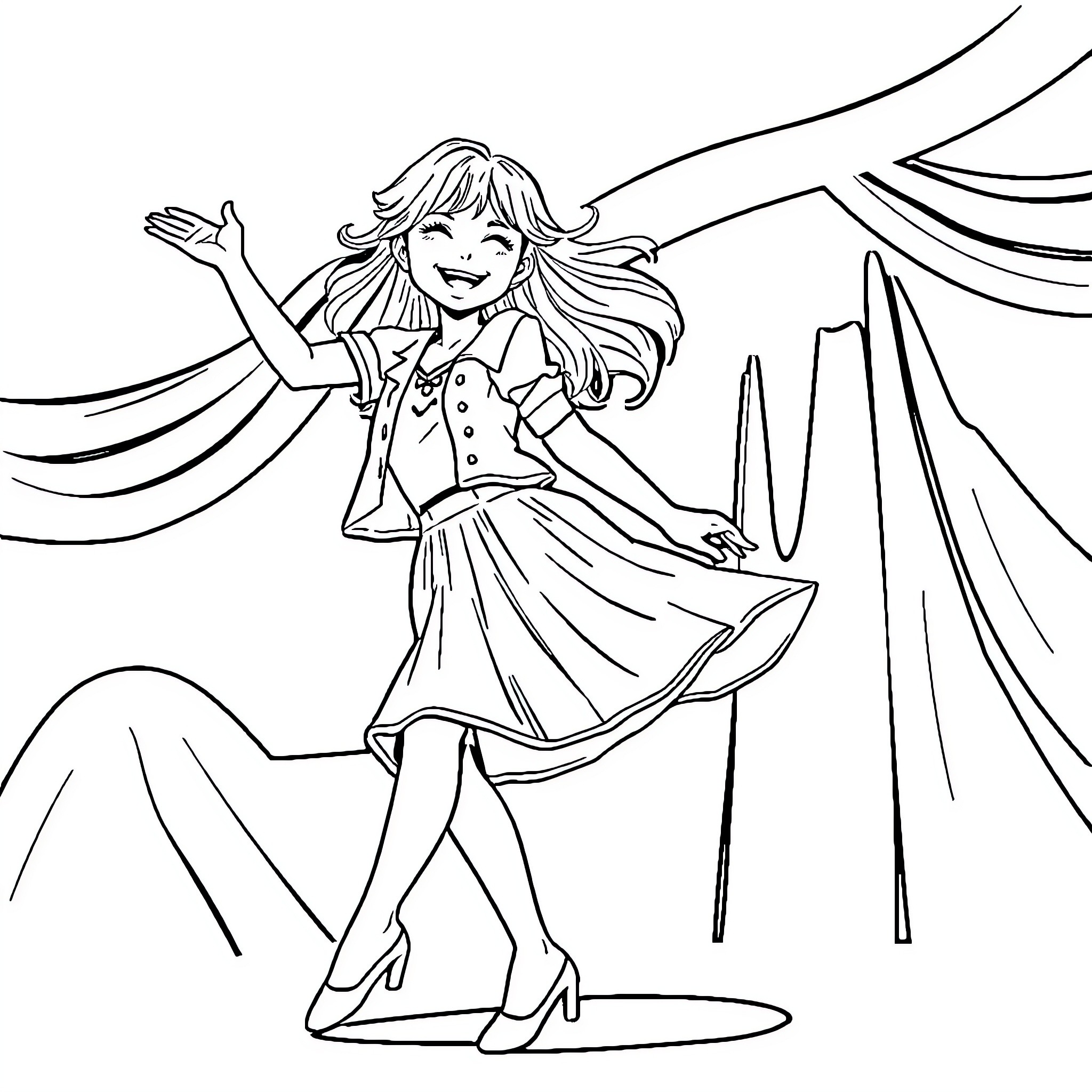 Jimin's Joyful Performance on the Stage Coloring Page (free black-and-white line drawing printable PDF for all, from beginners to advanced learners, including children, teens, adults, and seniors)