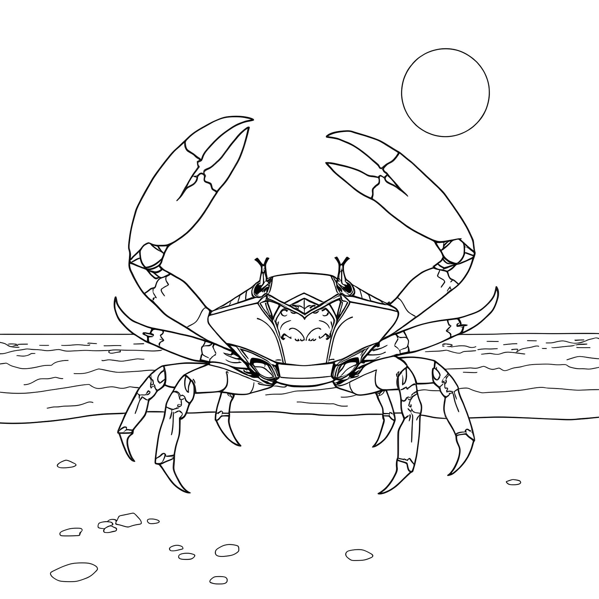 King Crab swimming in the ocean Coloring Page (free black-and-white line drawing printable PDF for all, from beginners to advanced learners, including children, teens, adults, and seniors)