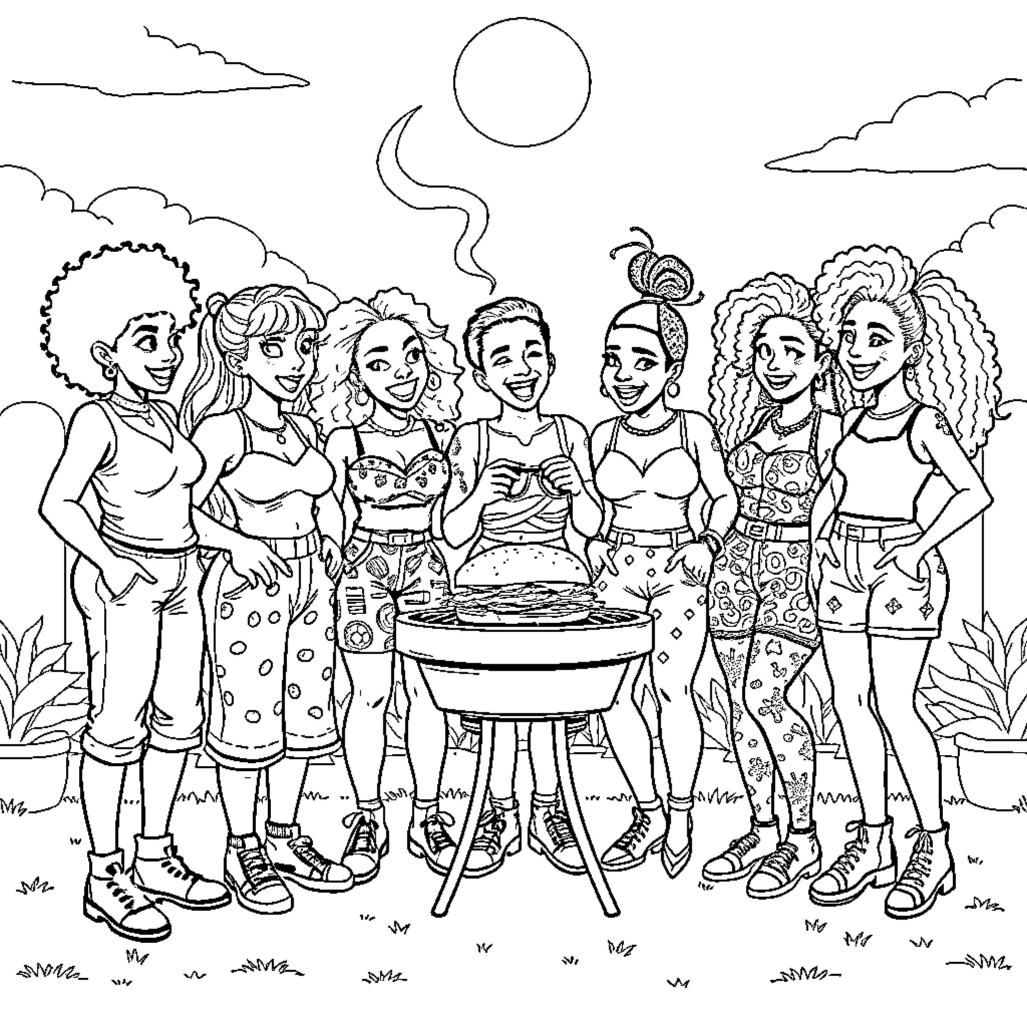 Sin of Sisterly Camaraderie Coloring Page (free black-and-white line drawing printable PDF for all, from beginners to advanced learners, including children, teens, adults, and seniors)
