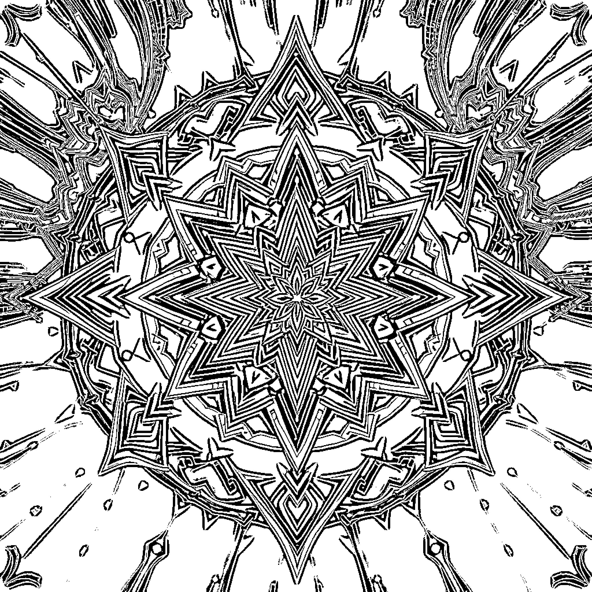 Geometry of intricate abstract design Coloring Page (free black-and-white line drawing printable PDF for all, from beginners to advanced learners, including children, teens, adults, and seniors)
