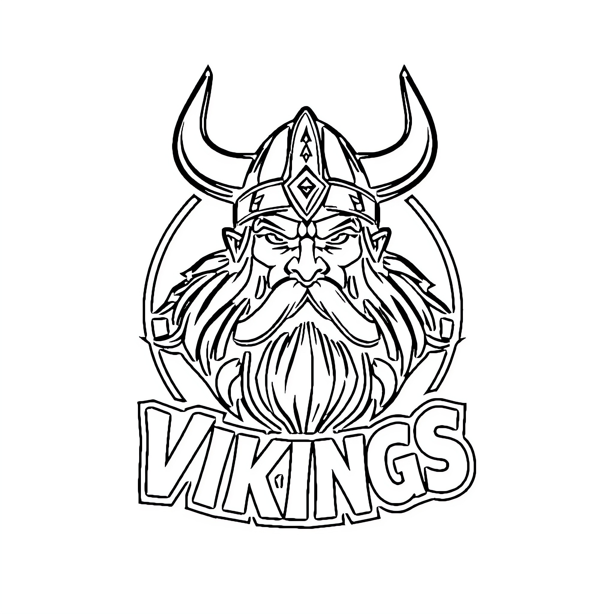 Viking warrior's fierce expression and traditional attire Coloring Page (free black-and-white line drawing printable PDF for all, from beginners to advanced learners, including children, teens, adults, and seniors)