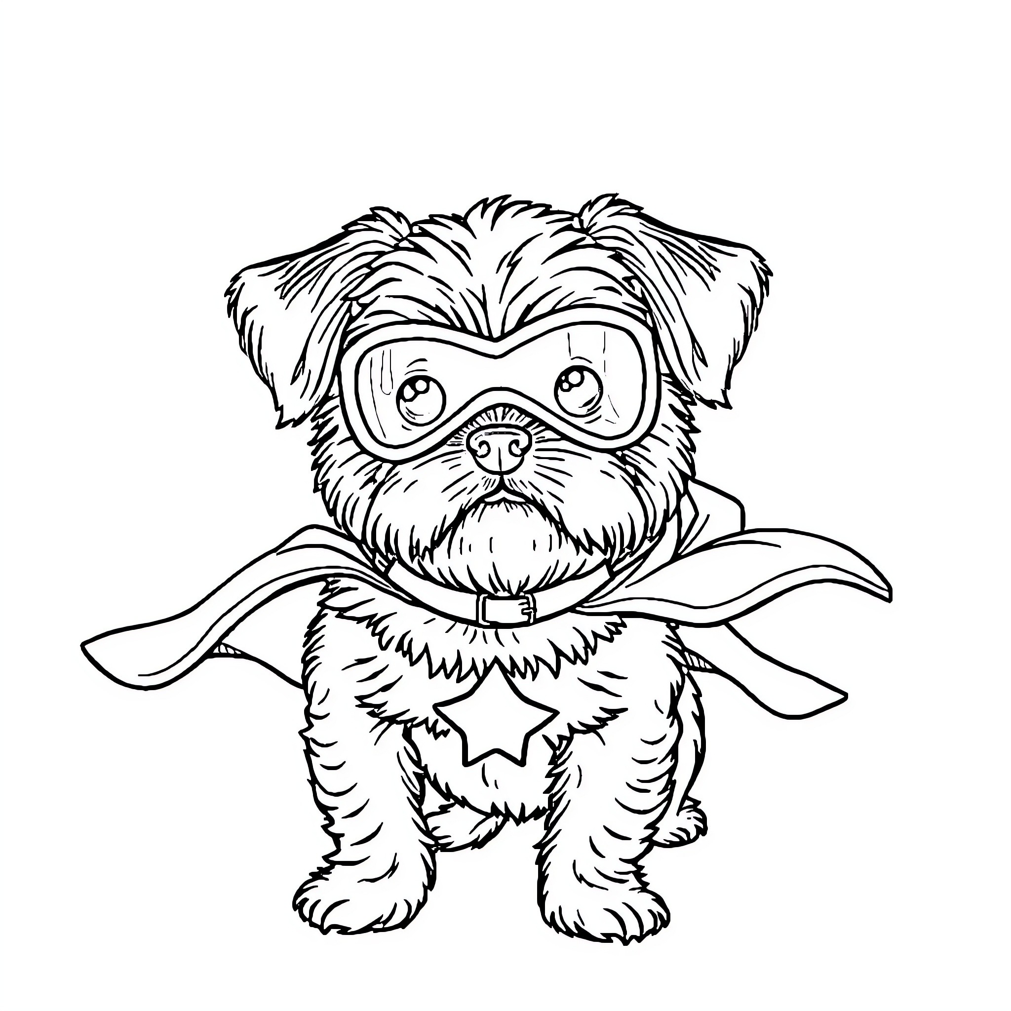 Shih Tzu puppy in superhero costume Coloring Page (free black-and-white line drawing printable PDF for all, from beginners to advanced learners, including children, teens, adults, and seniors)