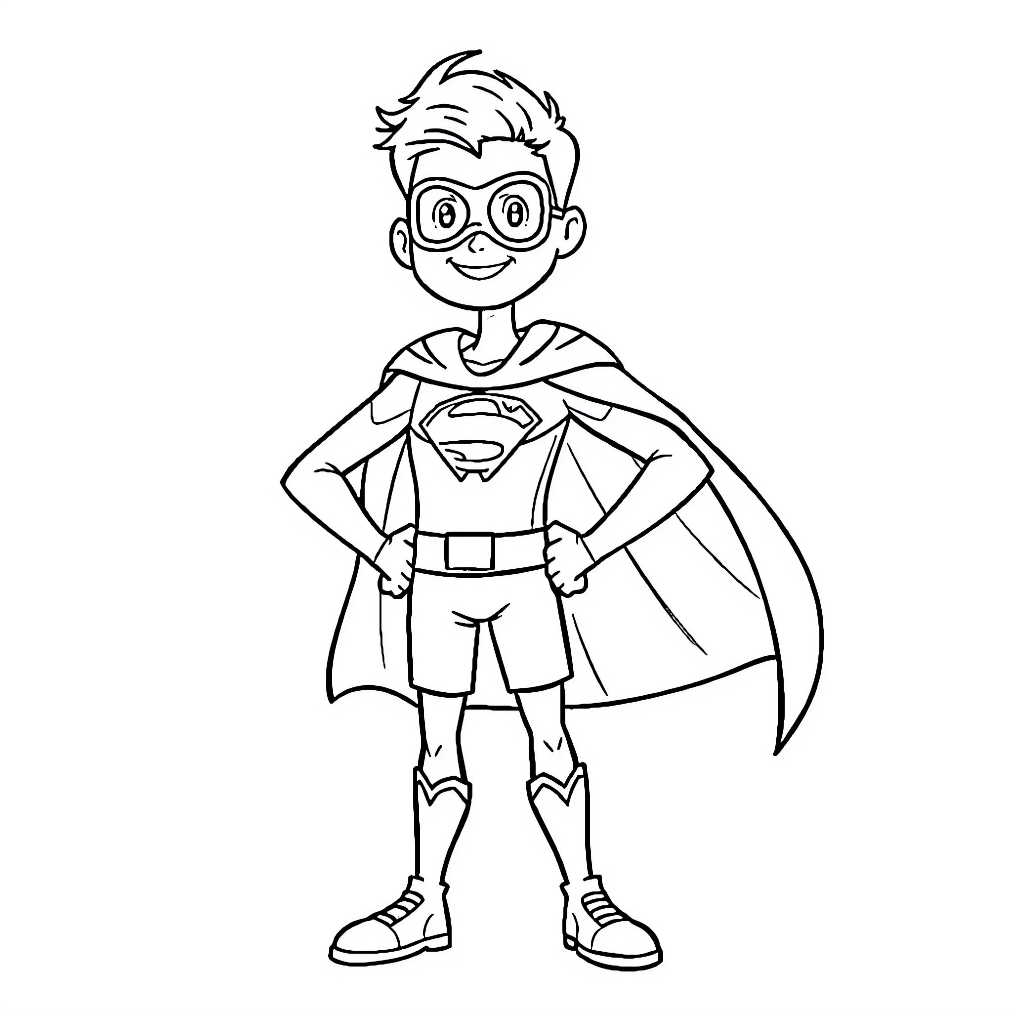 Supersam, the heroic boy in a superhero costume Coloring Page (free black-and-white line drawing printable PDF for all, from beginners to advanced learners, including children, teens, adults, and seniors)