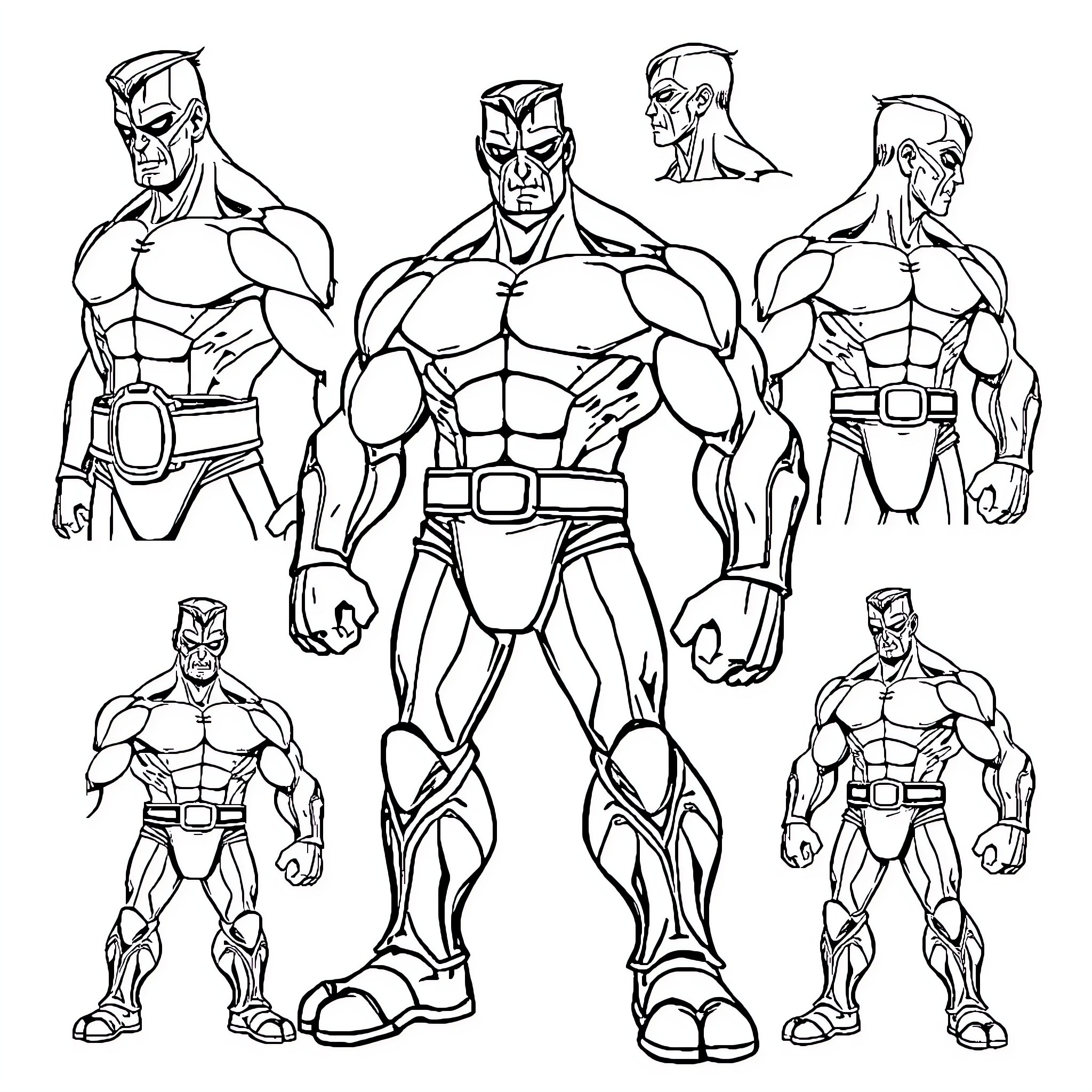 Titan heroes in action-packed poses Coloring Page (free black-and-white line drawing printable PDF for all, from beginners to advanced learners, including children, teens, adults, and seniors)