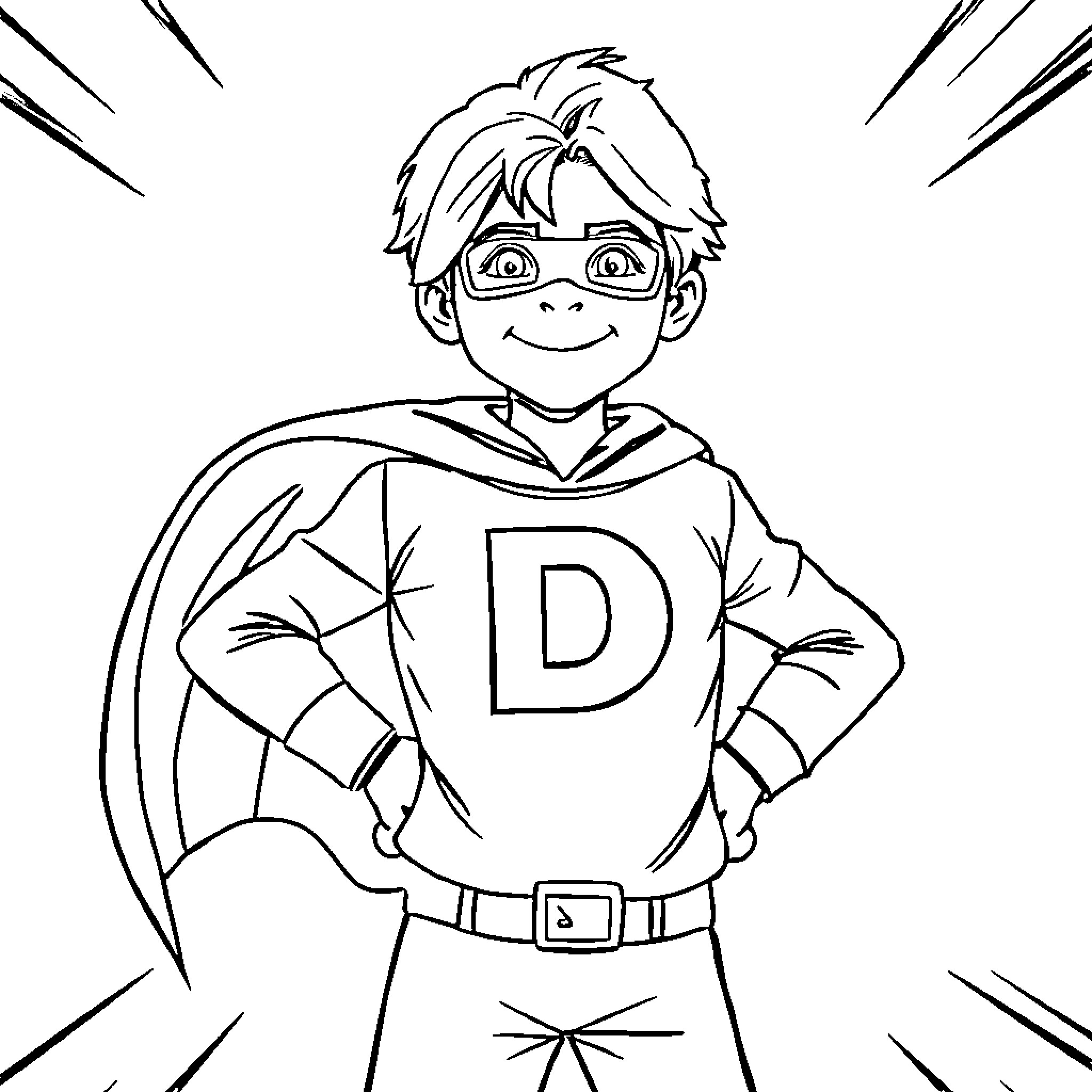 Dante, the heroic superhero in action Coloring Page (free black-and-white line drawing printable PDF for all, from beginners to advanced learners, including children, teens, adults, and seniors)