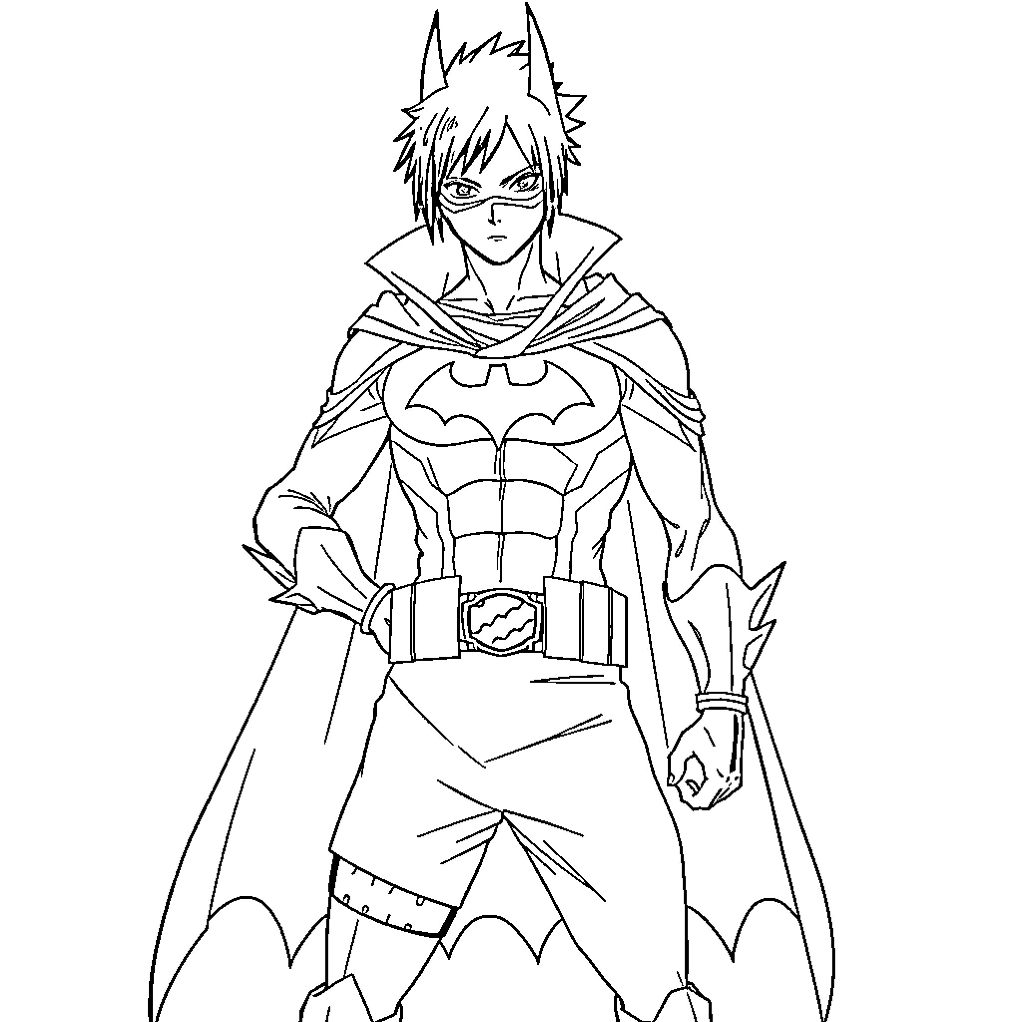 Sasuke as Superhero in Detailed Outfit Coloring Page (free black-and-white line drawing printable PDF for all, from beginners to advanced learners, including children, teens, adults, and seniors)